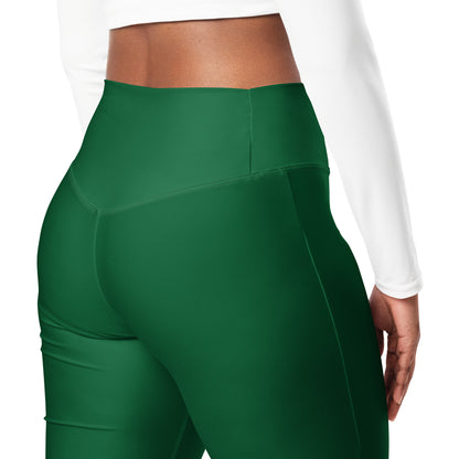 Women's Dark Green High Waist Flare Legging Pants