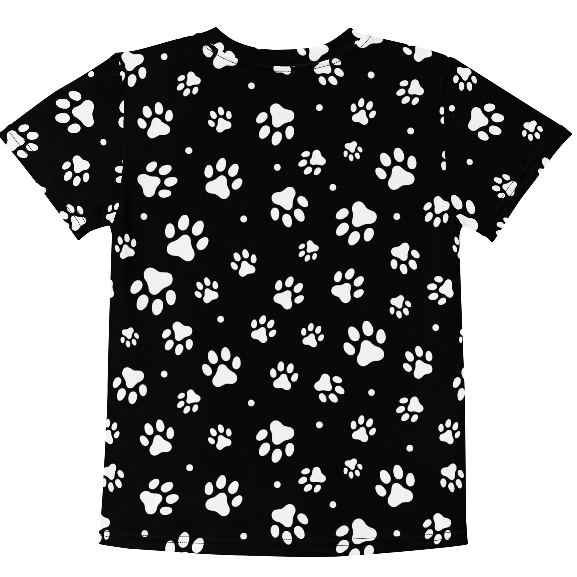 Kids Black & White Paw Print Cotton T-Shirt