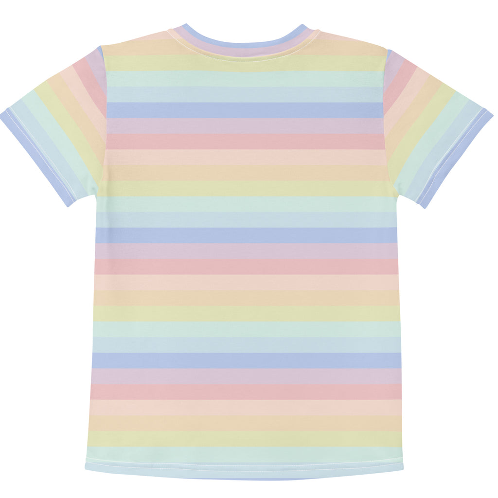 Girls pastel rainbow striped short-sleeve t-shirt made of soft cotton fabric for comfortable casual wear