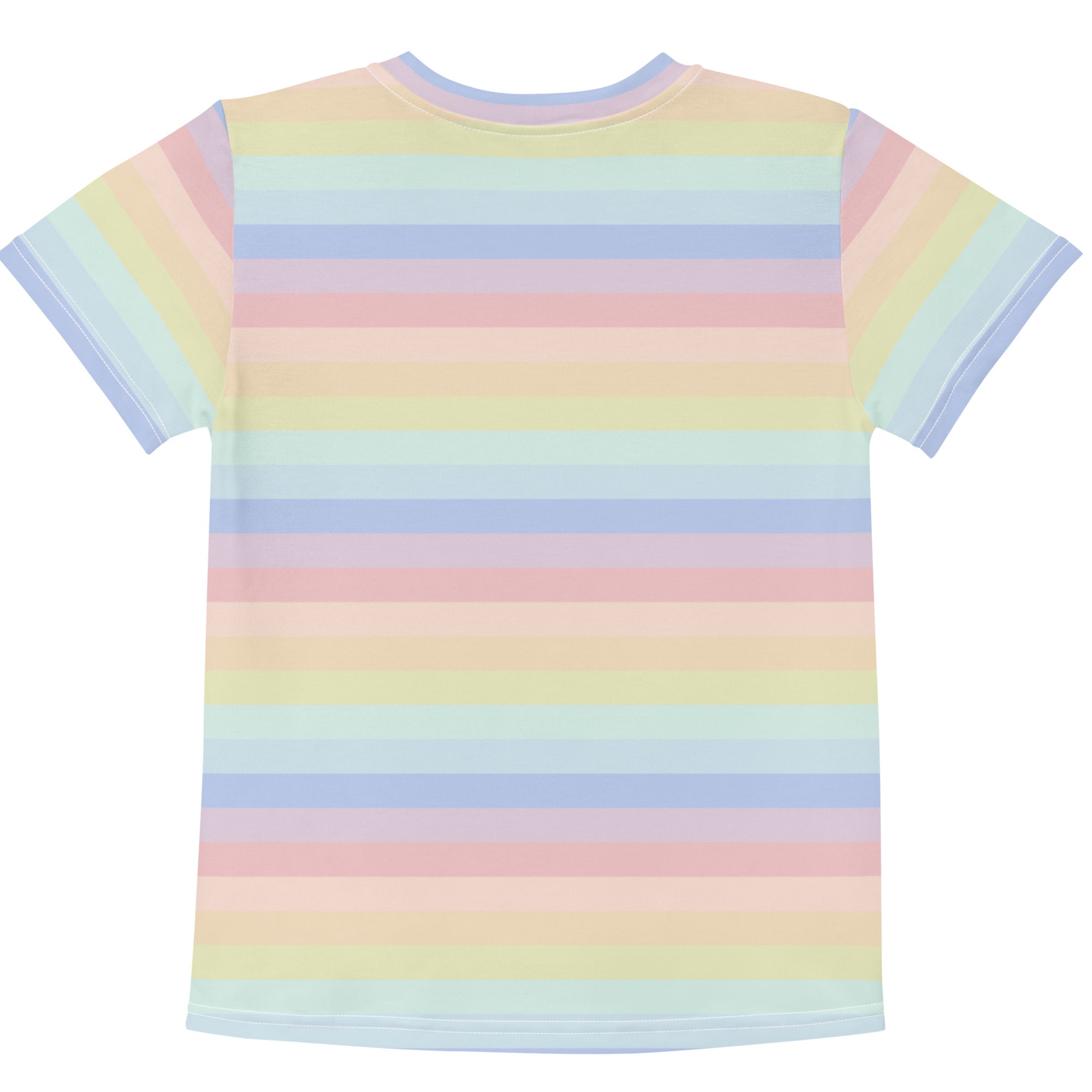 Girls pastel rainbow striped short-sleeve t-shirt made of soft cotton fabric for comfortable casual wear