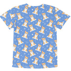 Kids Blue Corgi Dog Cotton T-Shirt