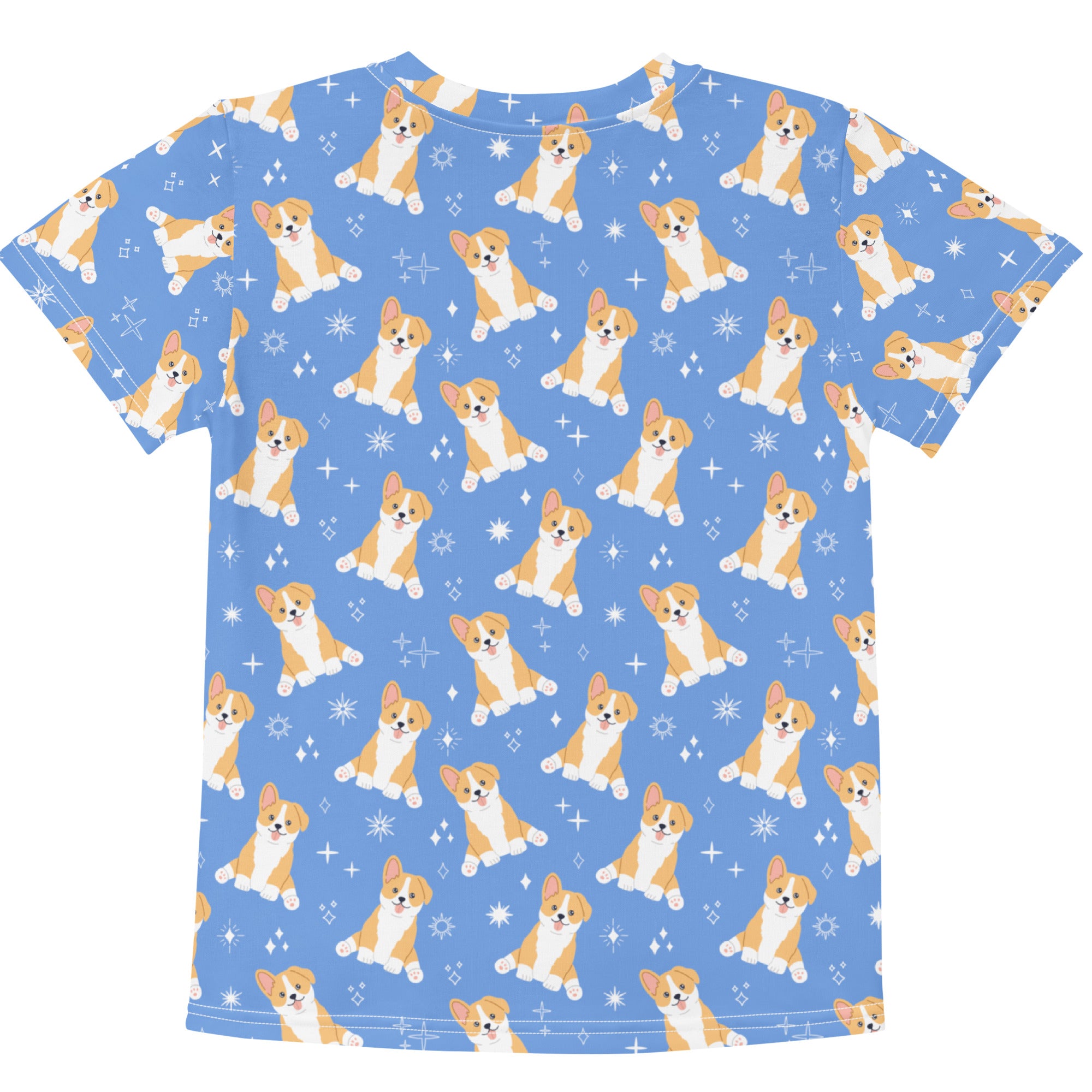 Kids Blue Corgi Dog Cotton T-Shirt