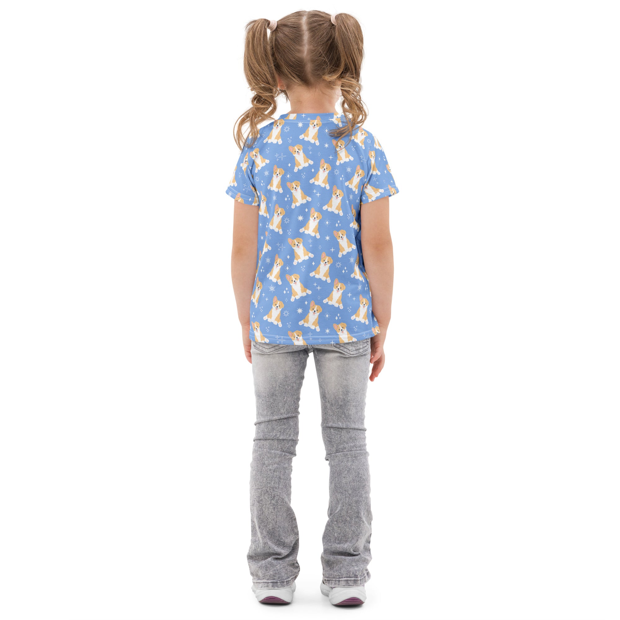 Kids Blue Corgi Dog Cotton T-Shirt