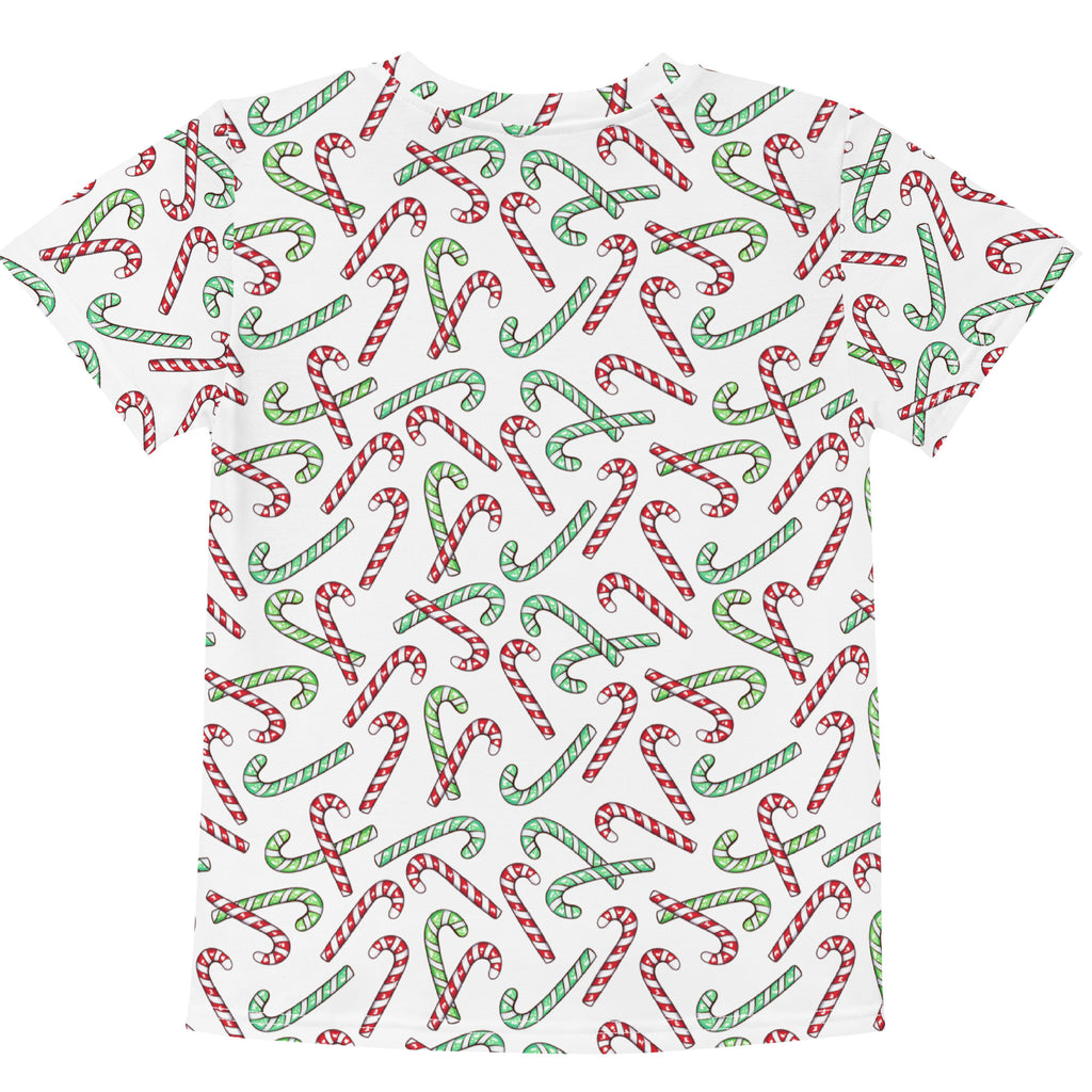 Kids Red & Green Candy Cane Christmas Cotton T-Shirt