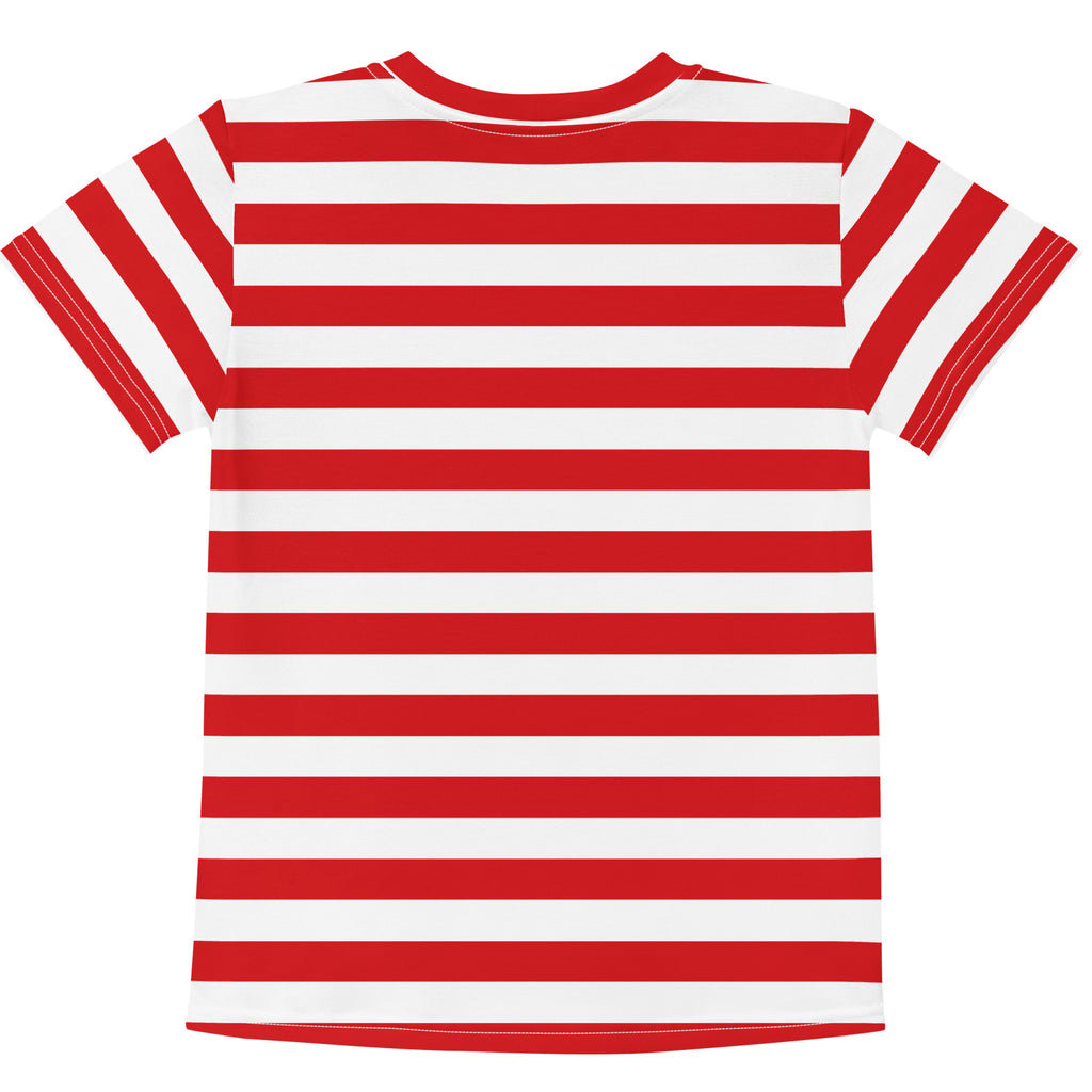 Kids red and white striped cotton t-shirt with short sleeves for casual wear