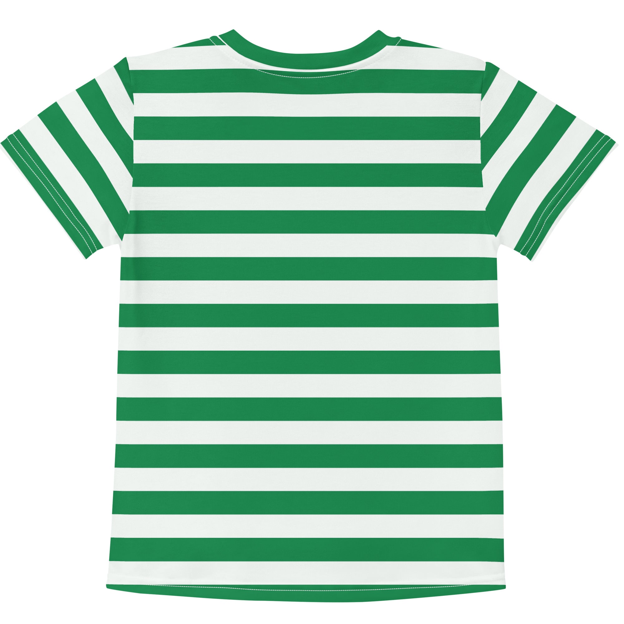 Kids green and white striped short-sleeved cotton t-shirt with horizontal stripes for casual wear