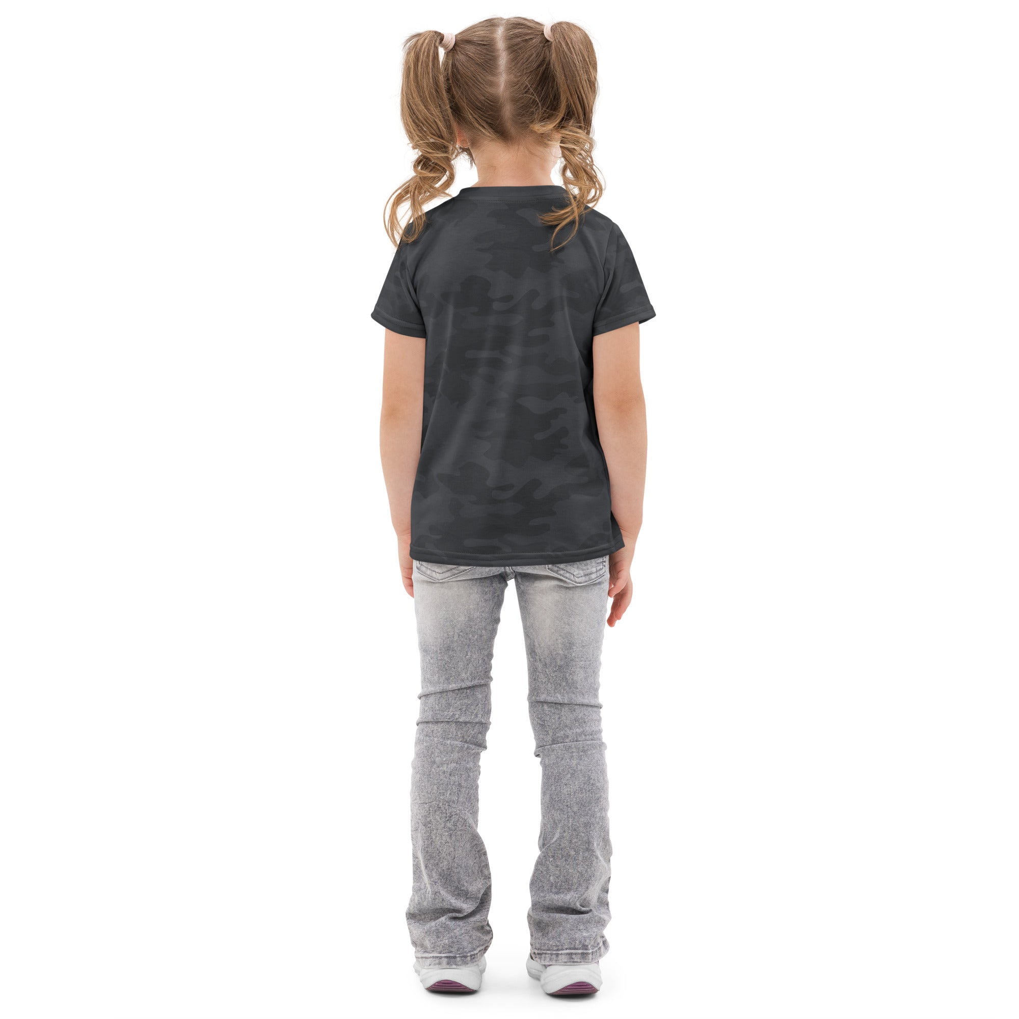 Kids black camouflage cotton short sleeve t-shirt featuring a soft breathable fabric and casual design