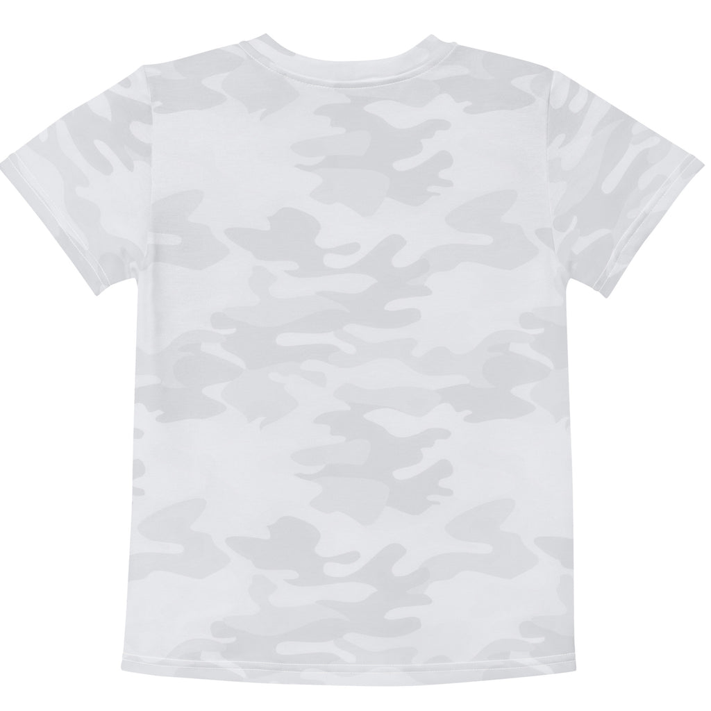 Kids white camouflage cotton short-sleeve t-shirt featuring a soft breathable fabric for everyday wear