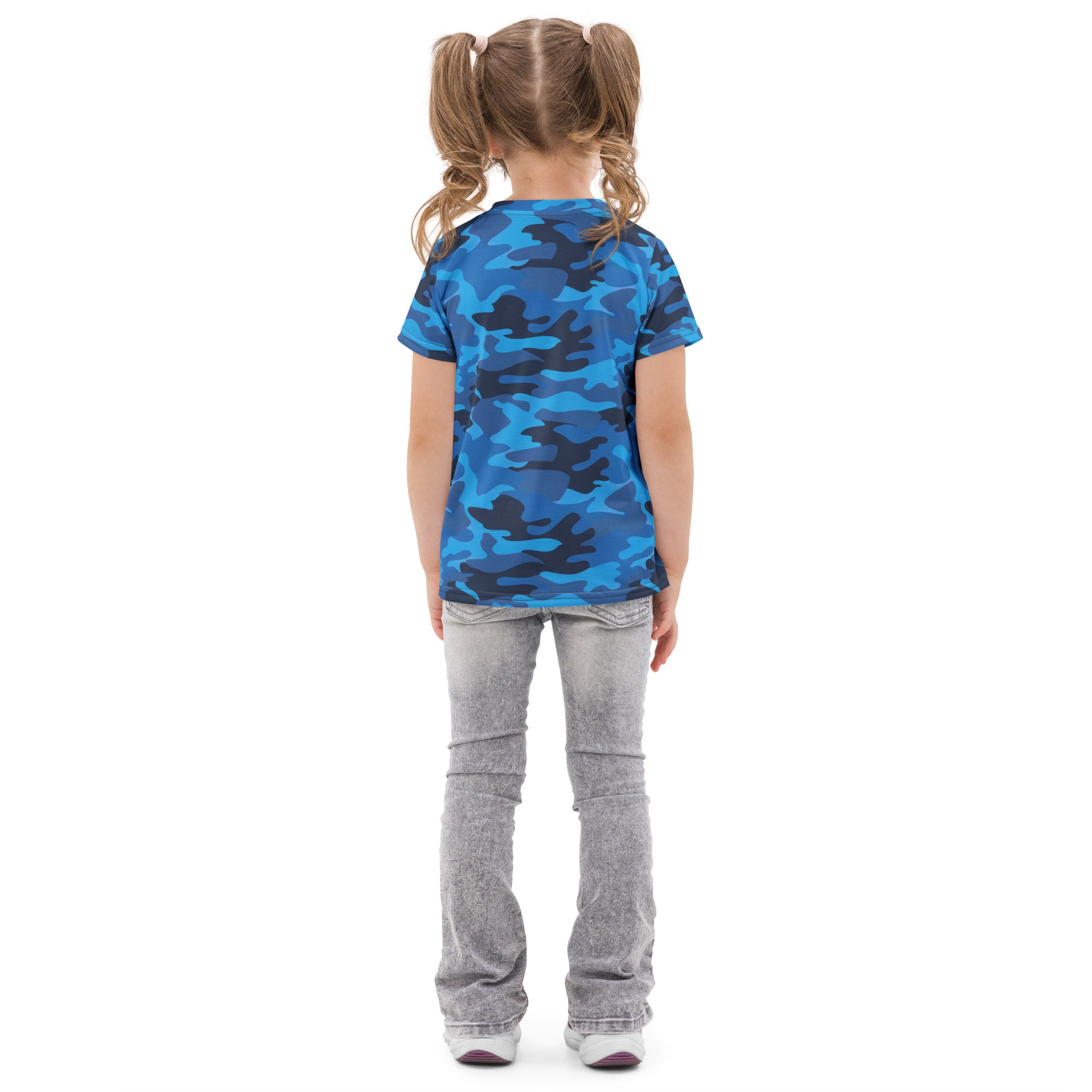 Kids blue camouflage cotton t-shirt with blue and dark blue short sleeves perfect for everyday wear