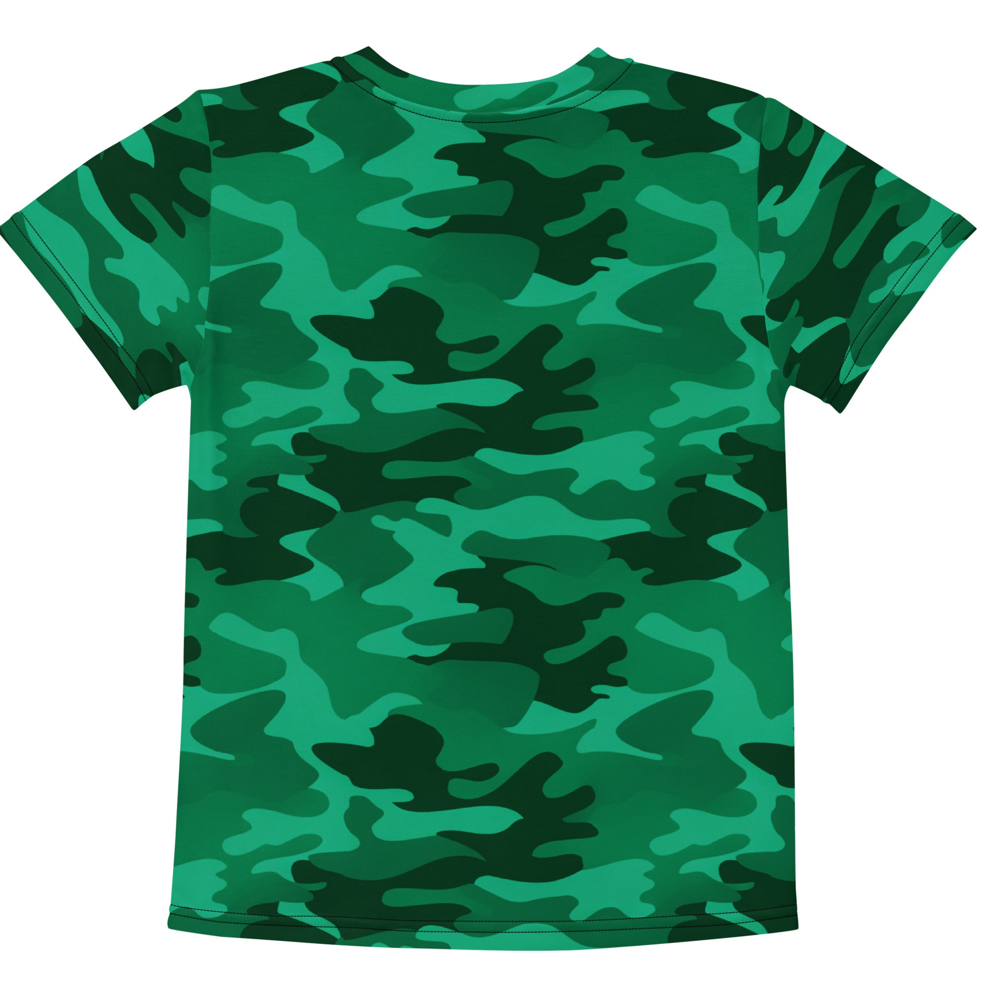 Kids green camouflage cotton t shirt with short sleeves and a comfortable fit for everyday wear
