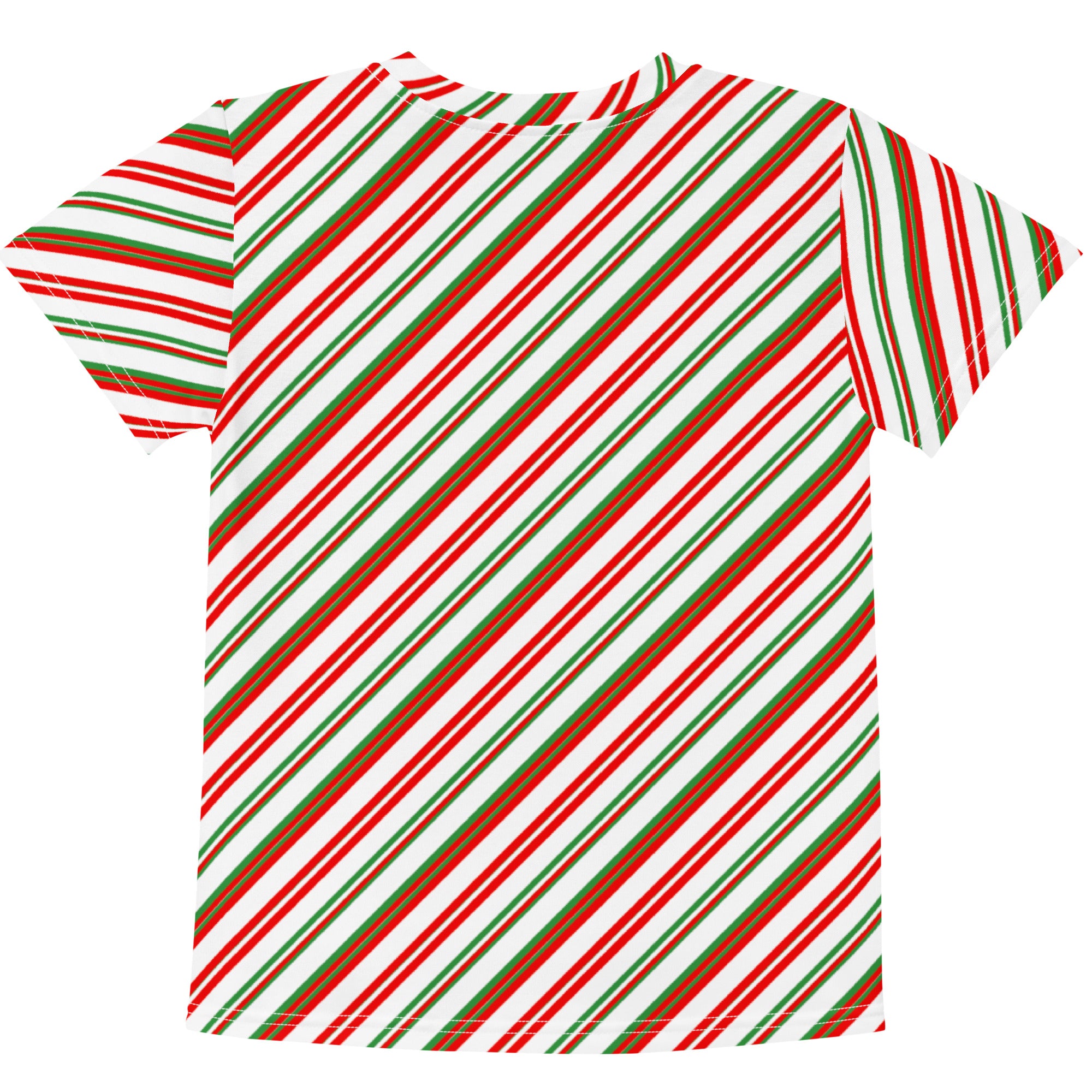 Kids candy cane stripe cotton t-shirt with red green and white diagonal stripes short-sleeved shirt