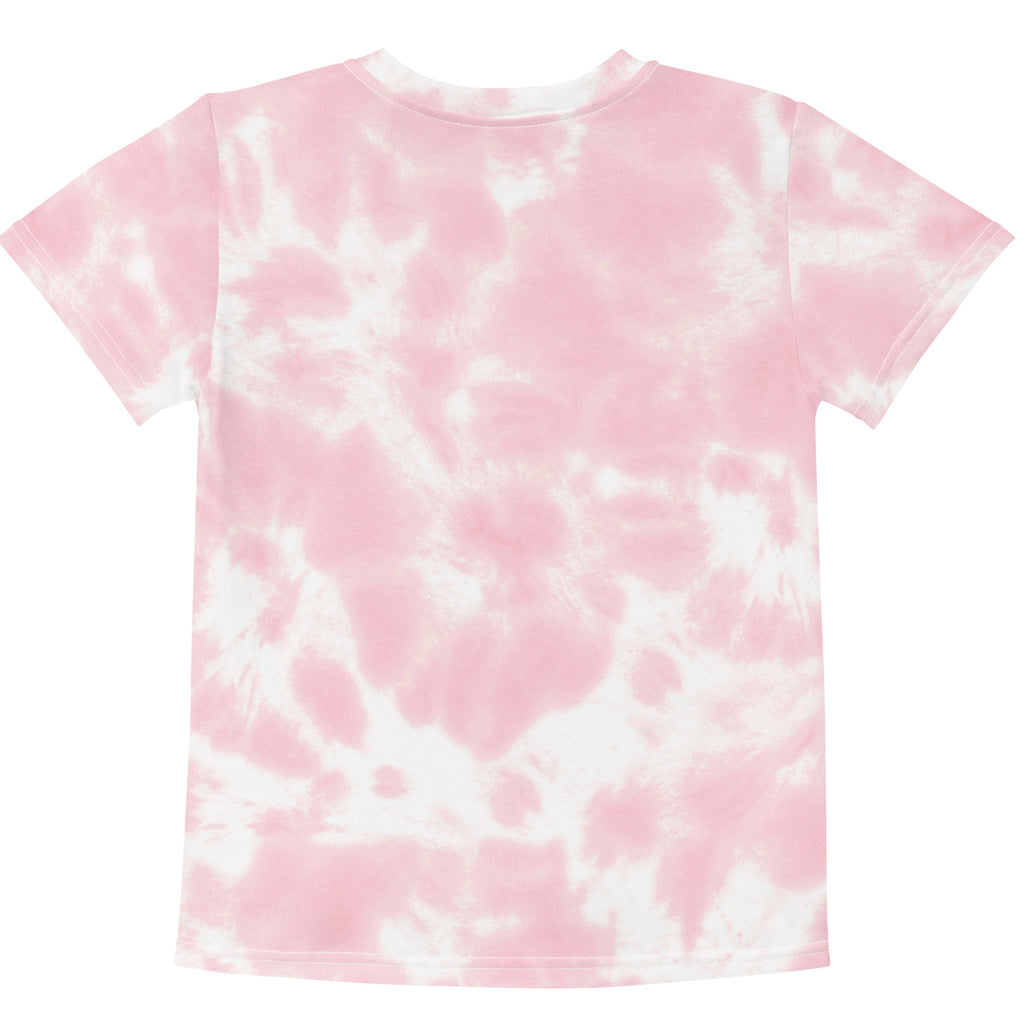 Girls pink tie dye cotton t-shirt with short sleeves and a soft flowing pink and white pattern