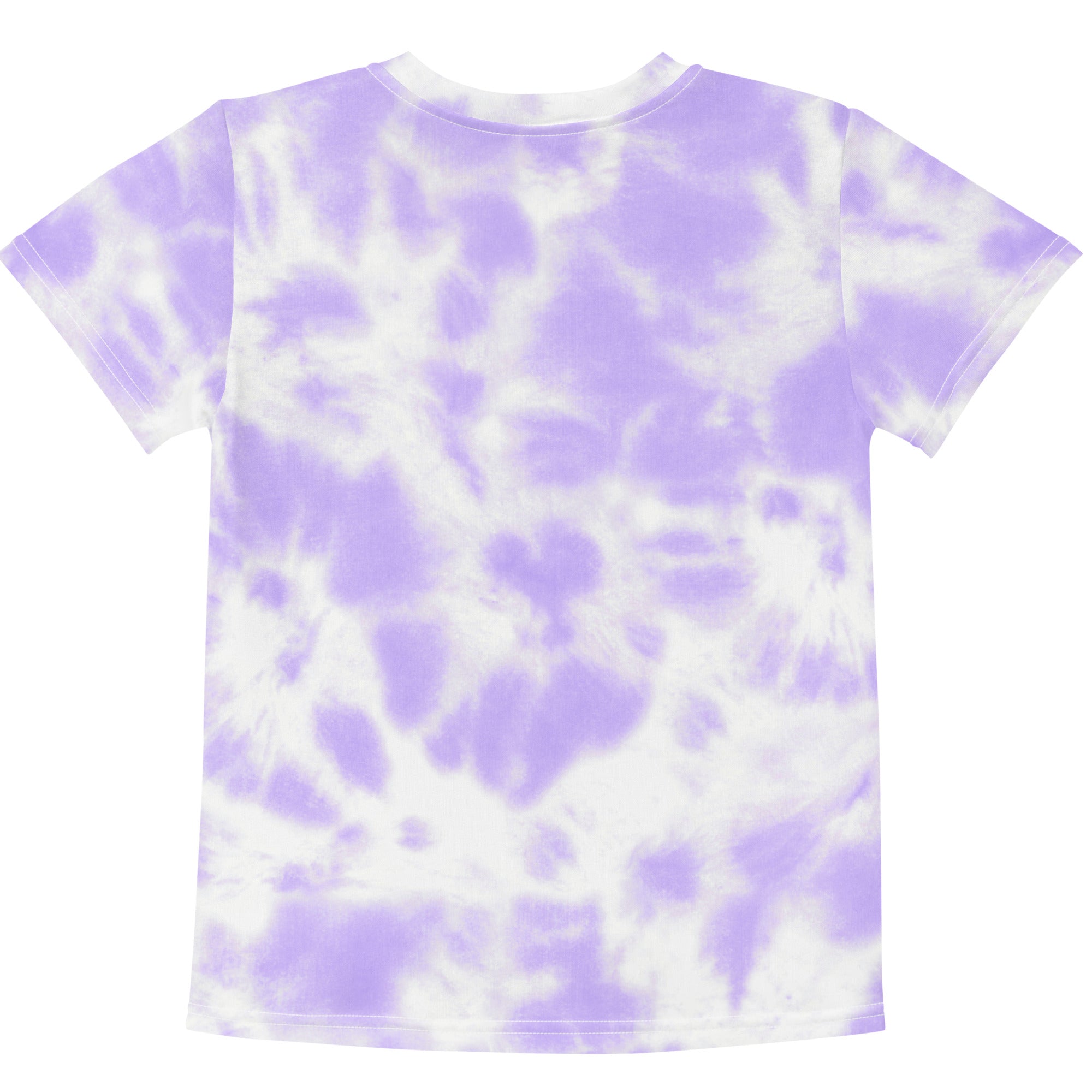Girls purple tie dye cotton t-shirt with soft lavender and white short sleeves and classic crew neck design