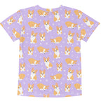 Girls Purple Corgi Dog Cotton T-Shirt