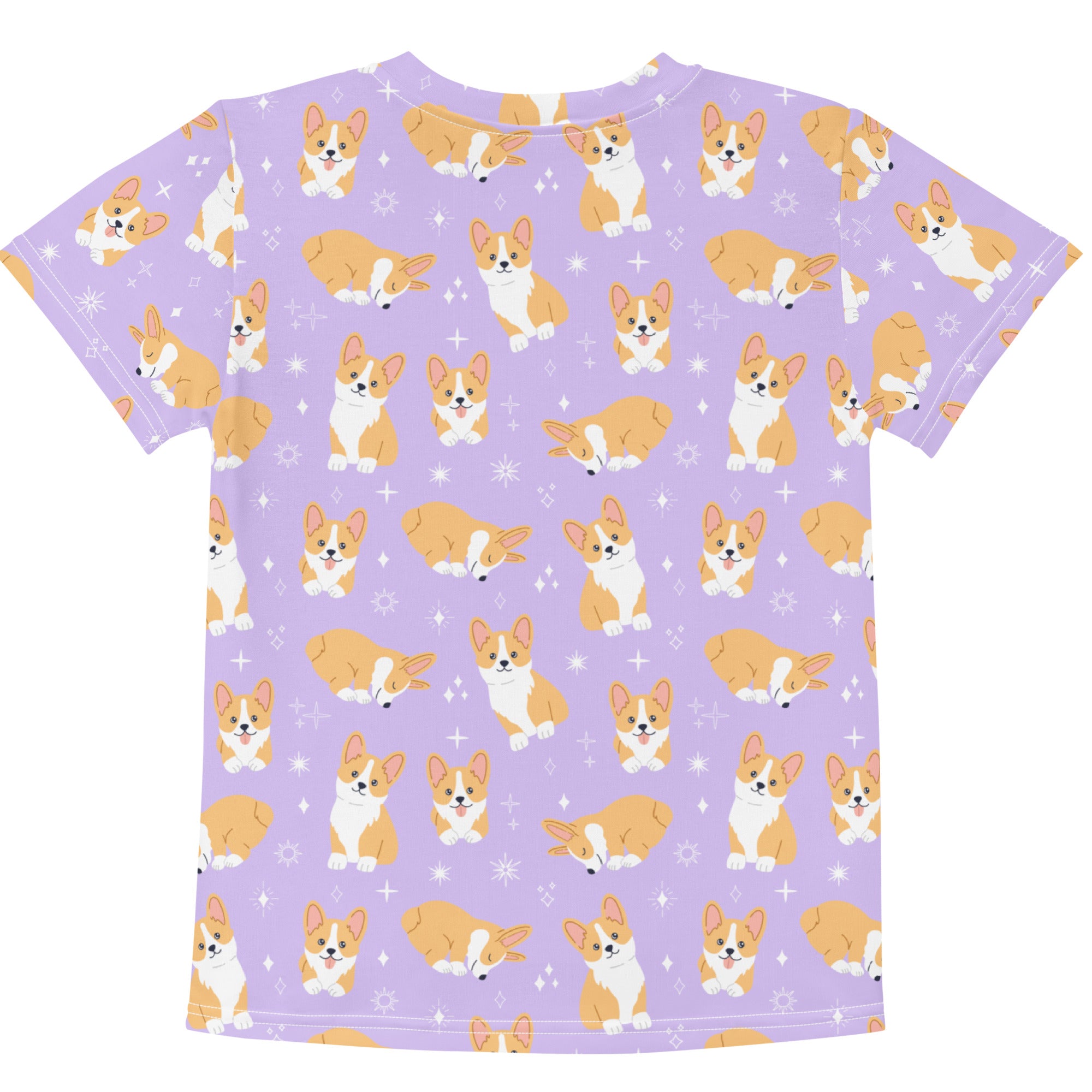 Girls Purple Corgi Dog Cotton T-Shirt