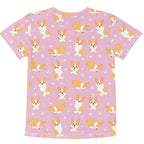 Girls Pink Corgi Dog Cotton T-Shirt