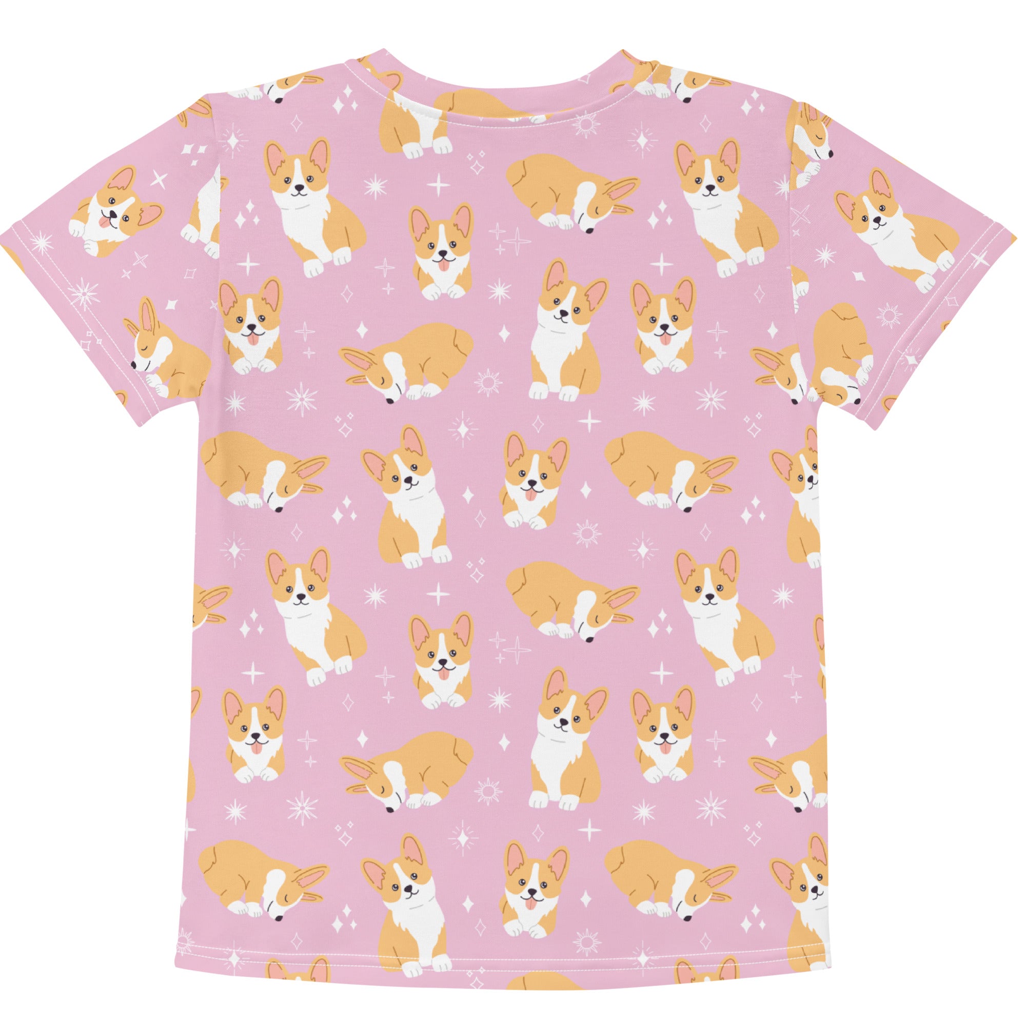 Girls Pink Corgi Dog Cotton T-Shirt