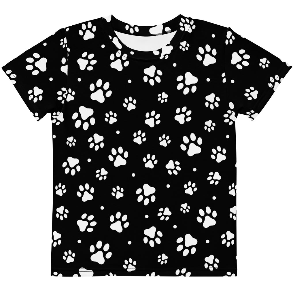 Kids Black & White Paw Print Cotton T-Shirt