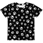 Kids Black & White Paw Print Cotton T-Shirt
