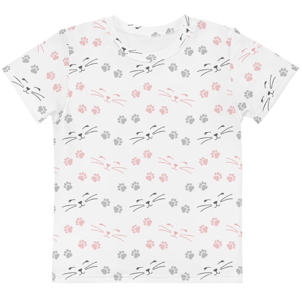 Girls Cat Whiskers & Paw Prints Cotton T-Shirt