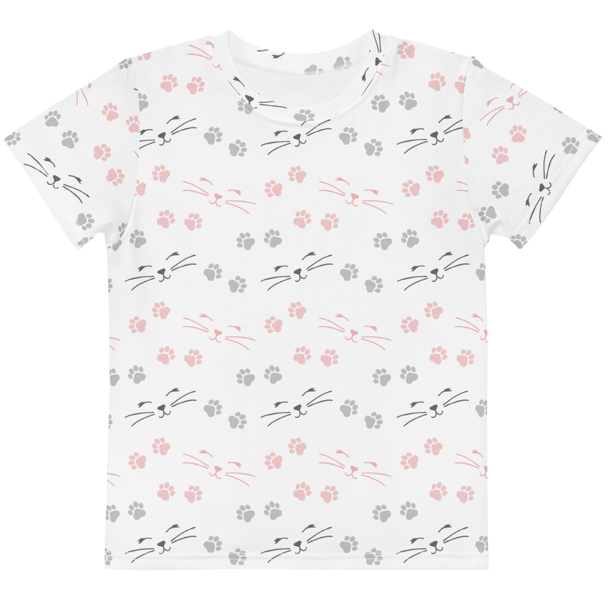 Girls Cat Whiskers & Paw Prints Cotton T-Shirt