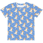 Kids Blue Corgi Dog Cotton T-Shirt
