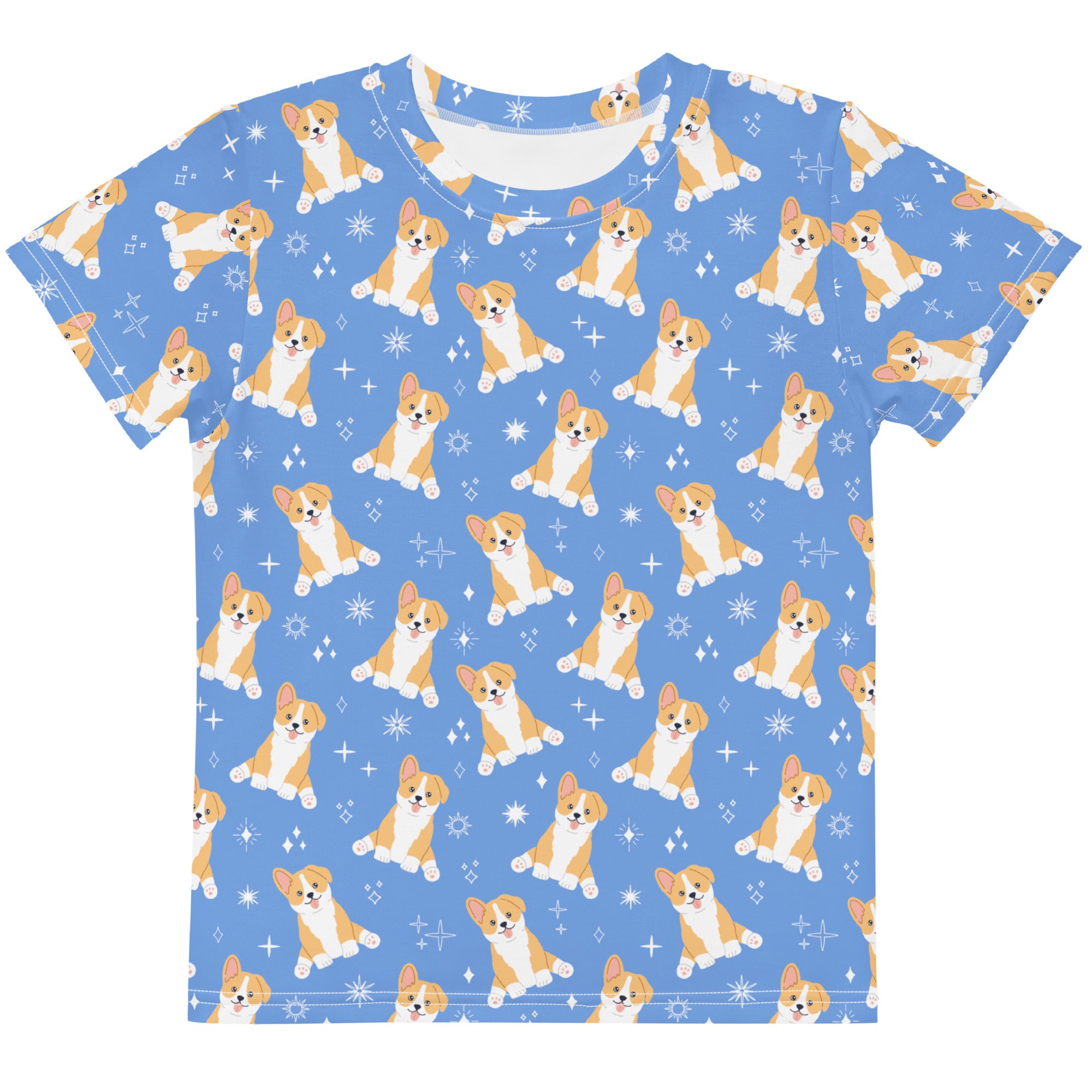 Kids Blue Corgi Dog Cotton T-Shirt