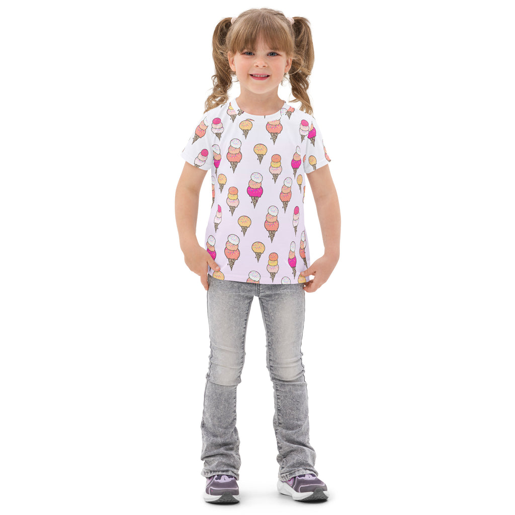 White kids cotton t-shirt with colorful ice cream cone prints perfect for casual wear