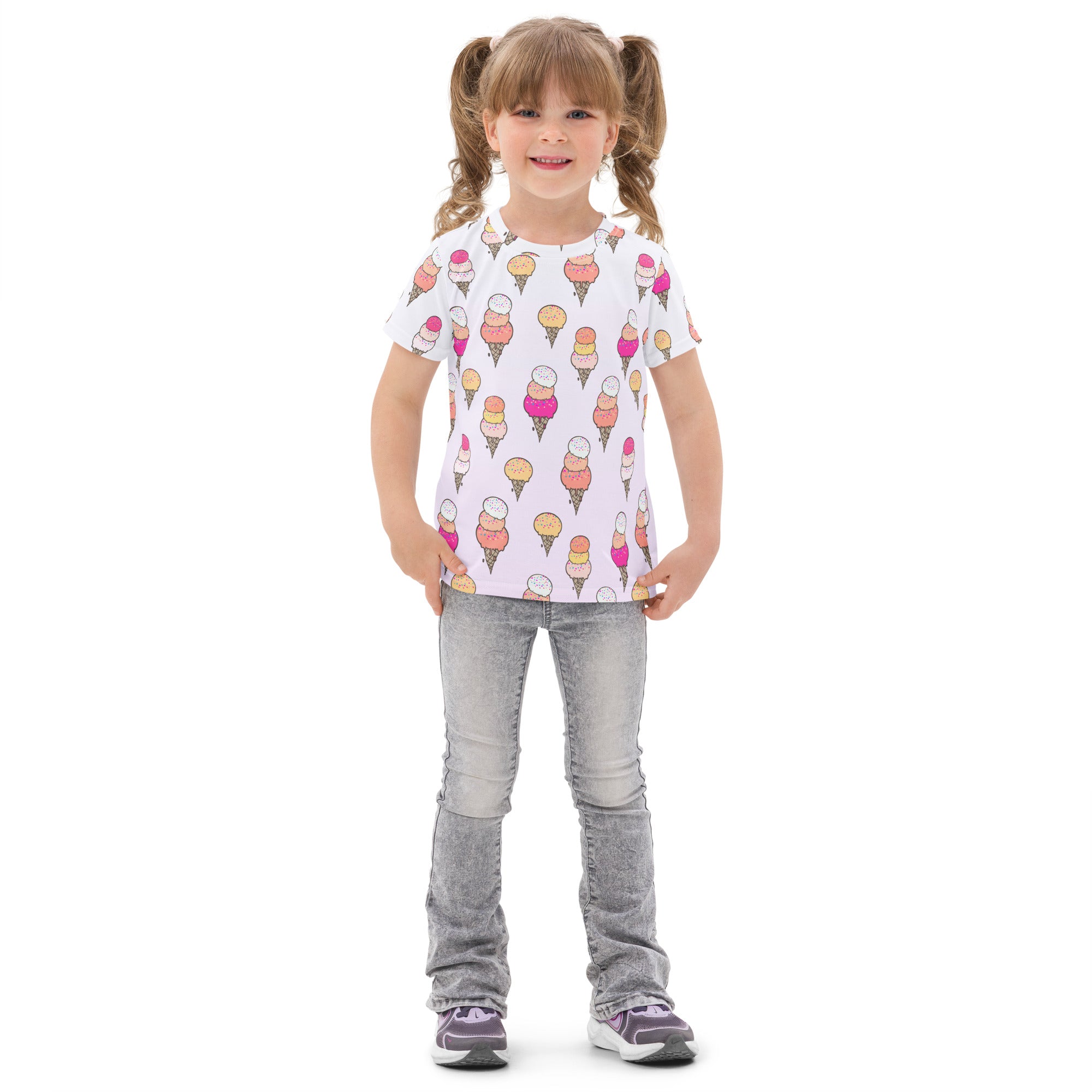 White kids cotton t-shirt with colorful ice cream cone prints perfect for casual wear