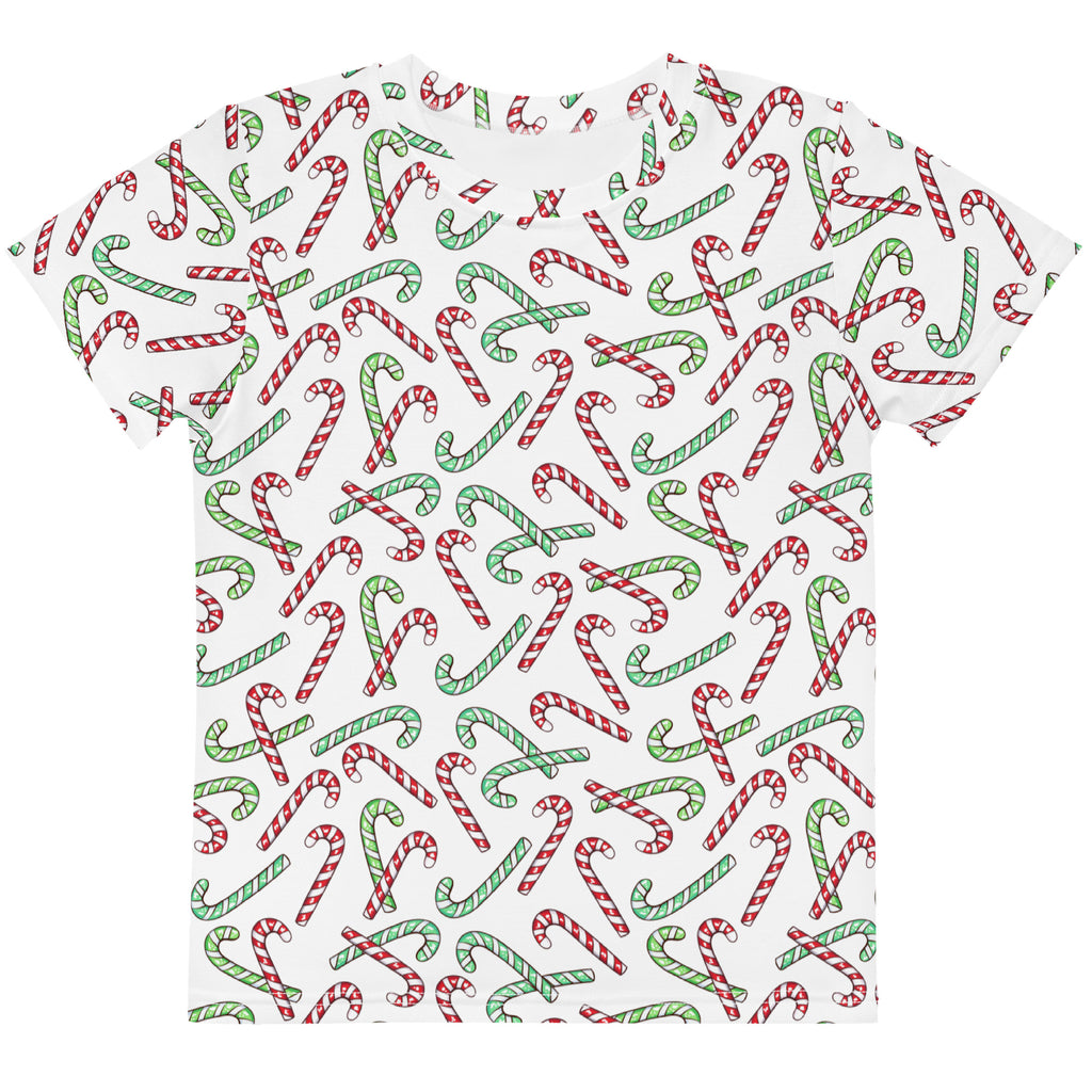 Kids Red & Green Candy Cane Christmas Cotton T-Shirt