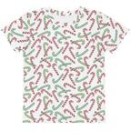 Kids Red & Green Candy Cane Christmas Cotton T-Shirt