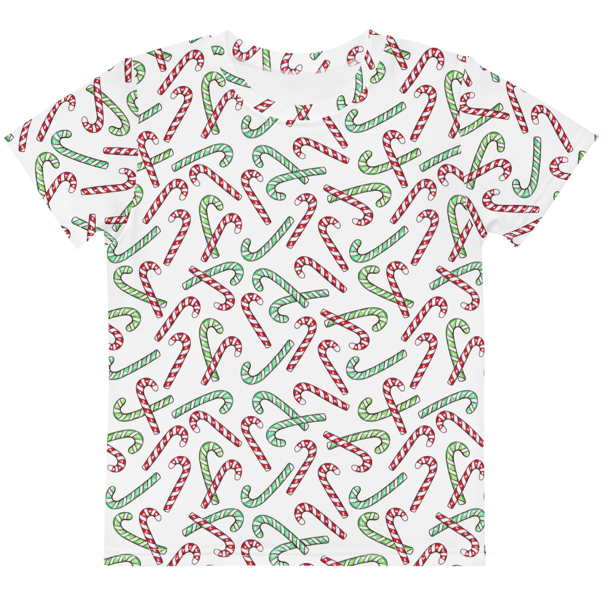 Kids Red & Green Candy Cane Christmas Cotton T-Shirt