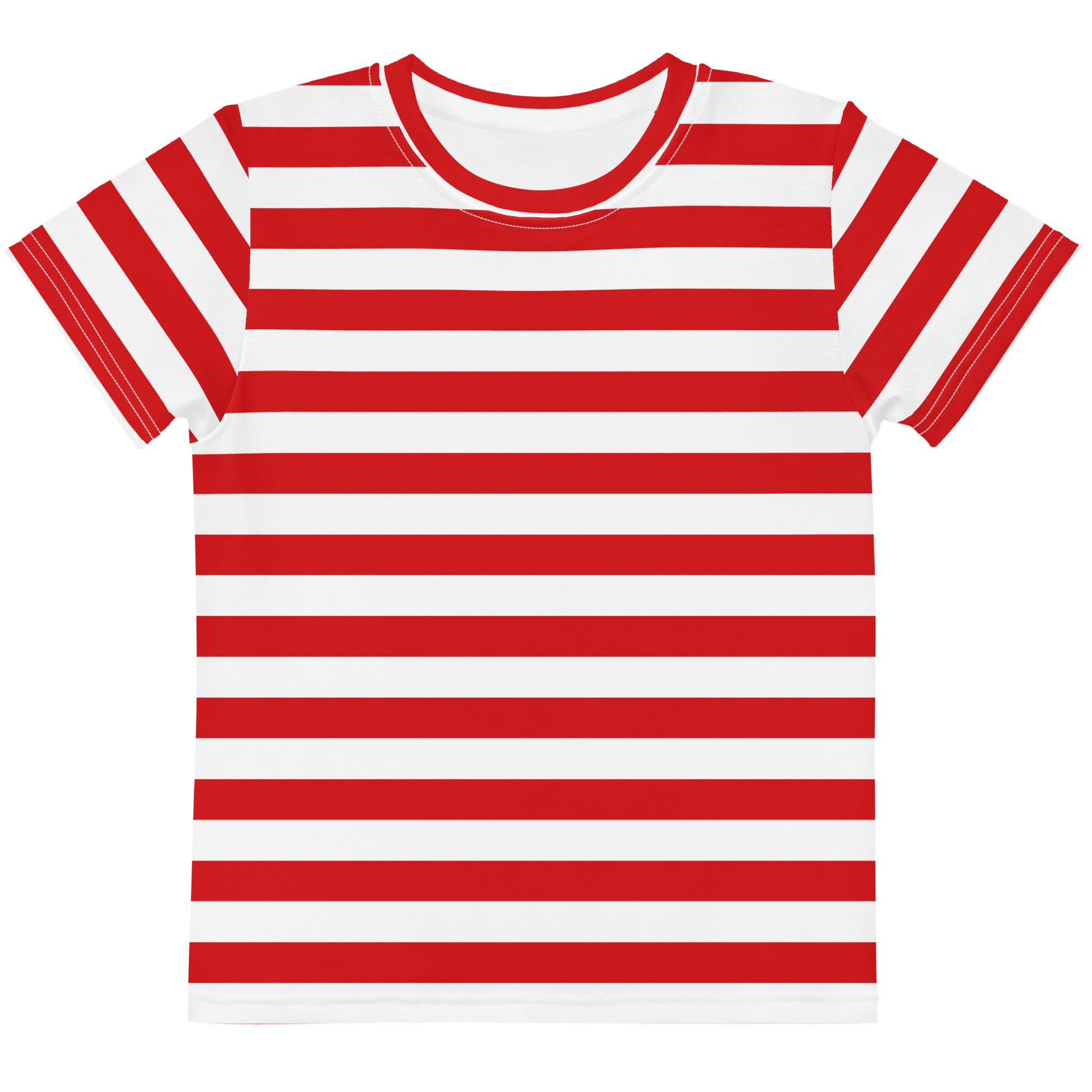 Kids red and white striped cotton t-shirt with short sleeves and round neckline for casual wear