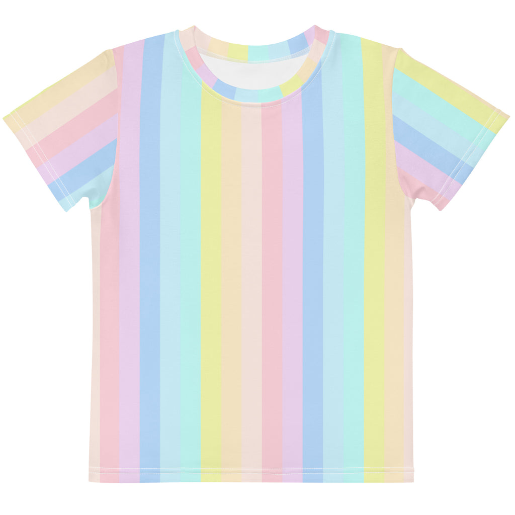 Girls vertical pastel rainbow cotton t-shirt with soft fabric short sleeves and rounded neckline