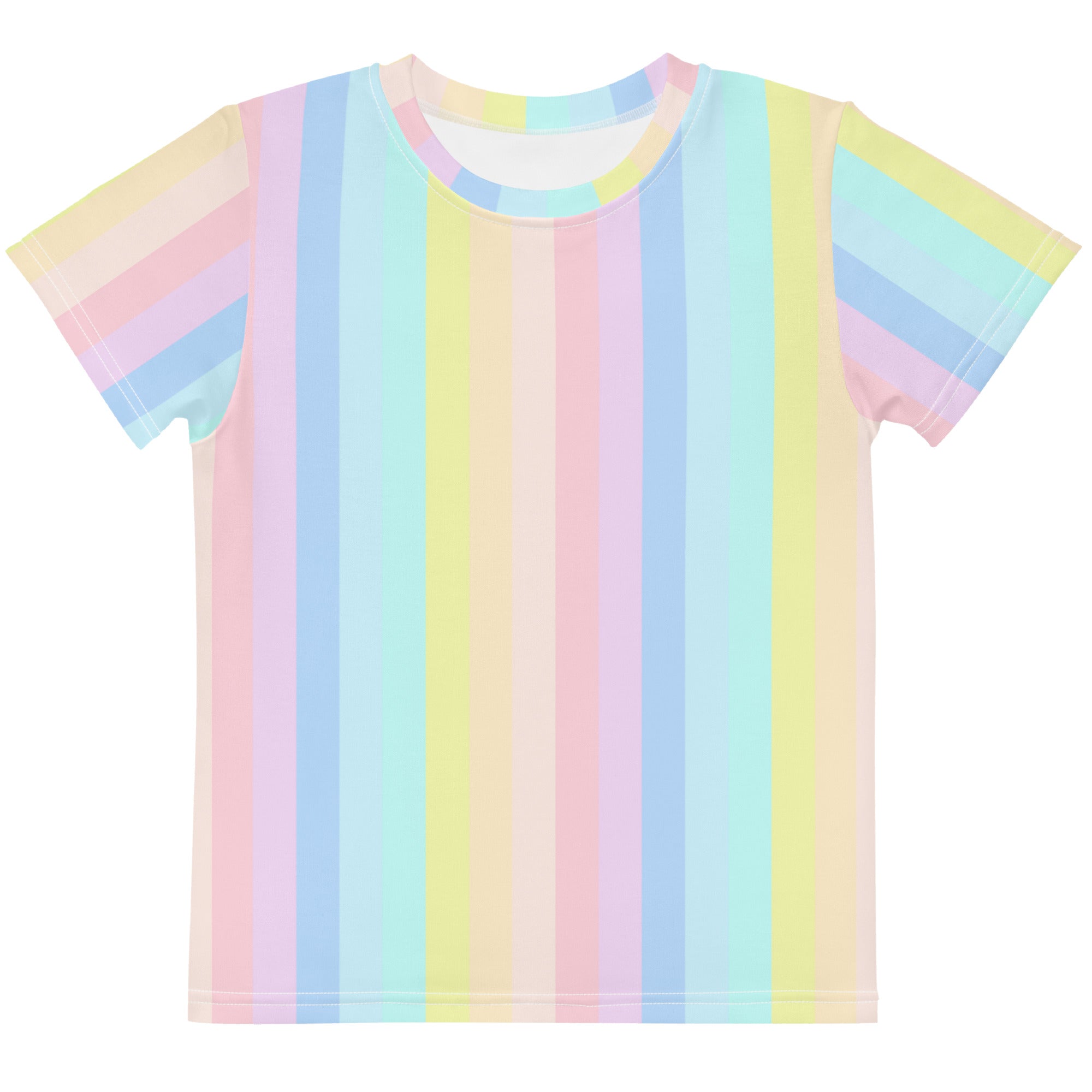 Girls vertical pastel rainbow cotton t-shirt with soft fabric short sleeves and rounded neckline