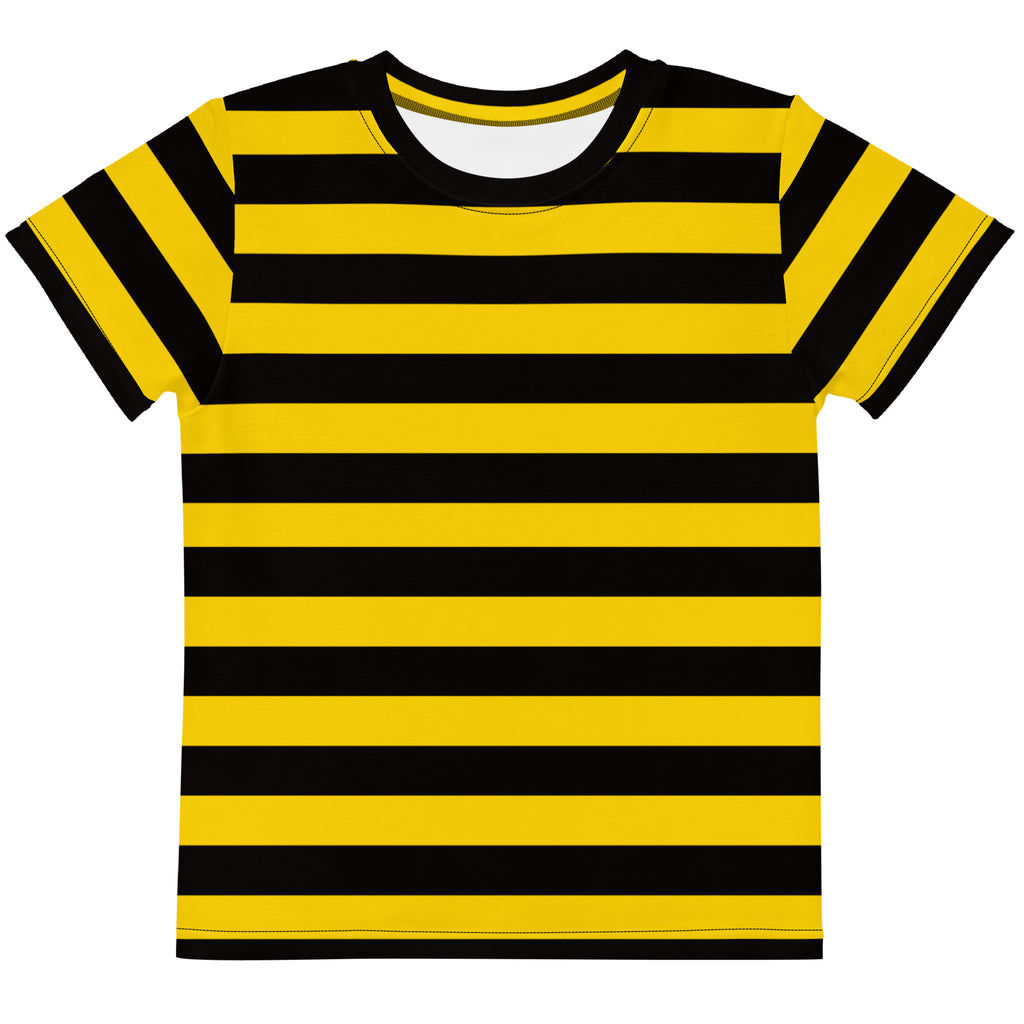 Kids yellow and black striped bee cotton t-shirt with short sleeves and crew neck for casual wear