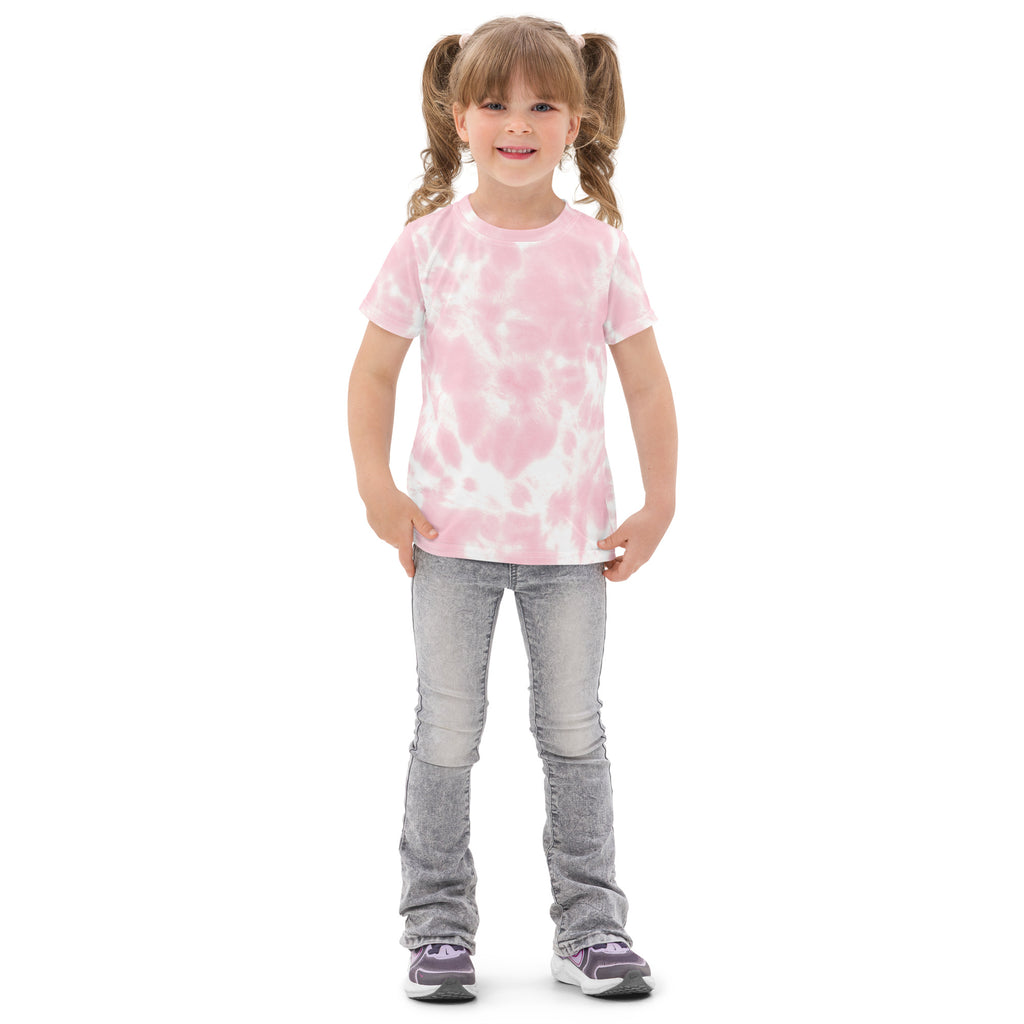Girls pink and white tie dye cotton short-sleeved t-shirt perfect for casual wear and summer days