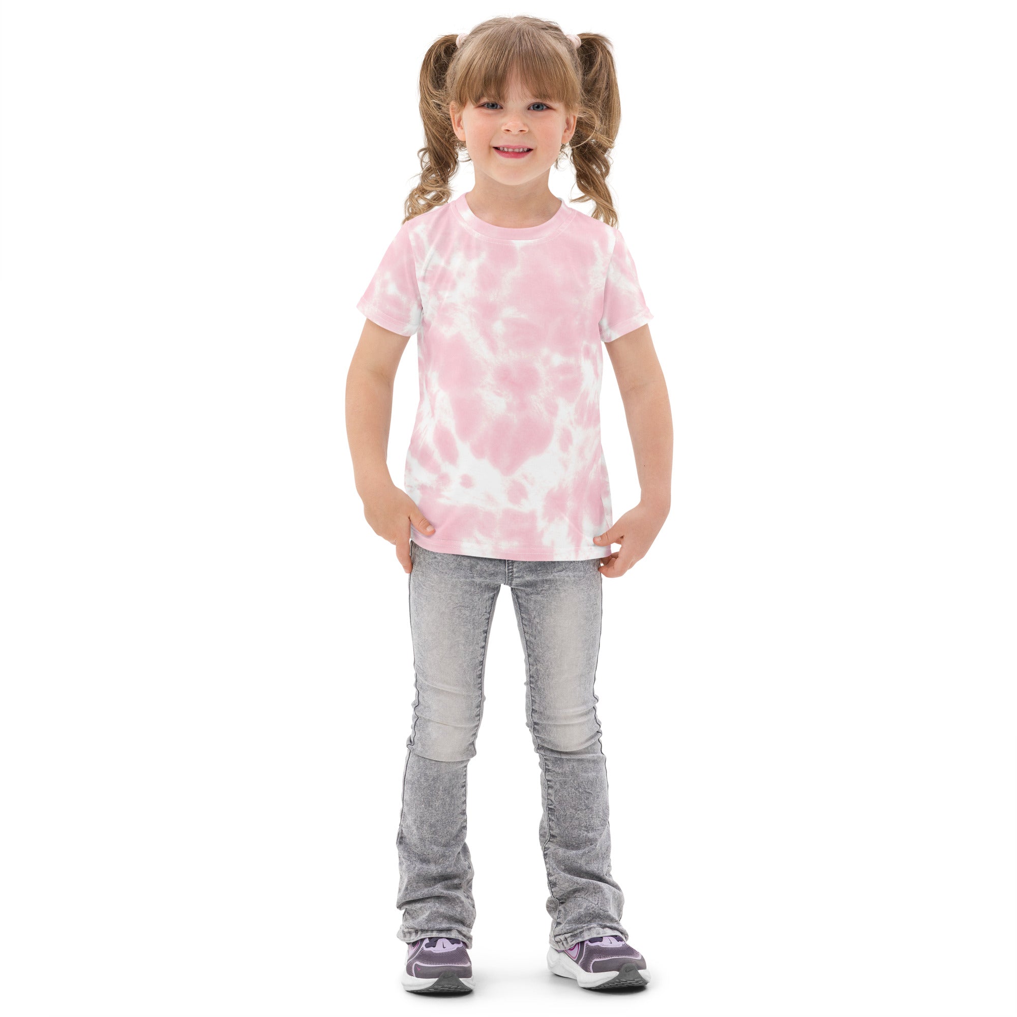 Girls pink and white tie dye cotton short-sleeved t-shirt perfect for casual wear and summer days