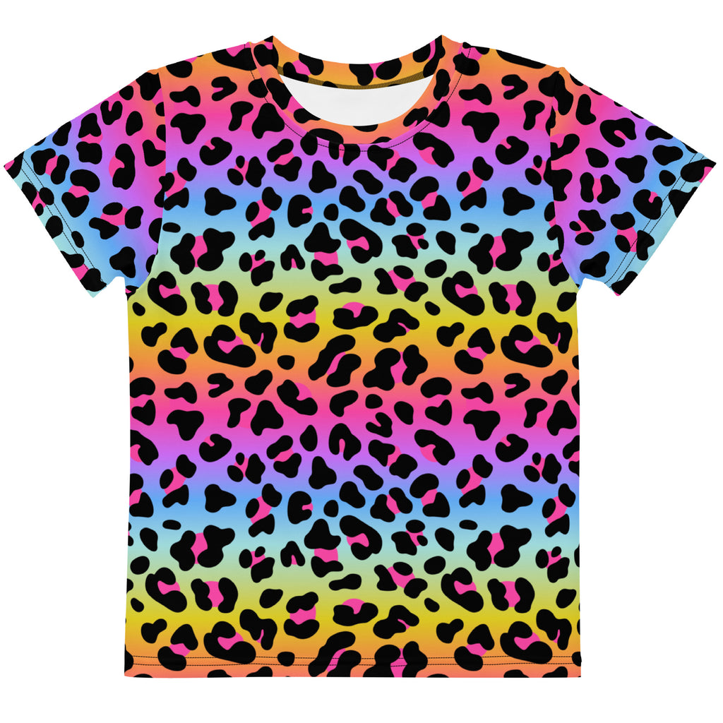 Girls Rainbow Leopard Cotton T-Shirt