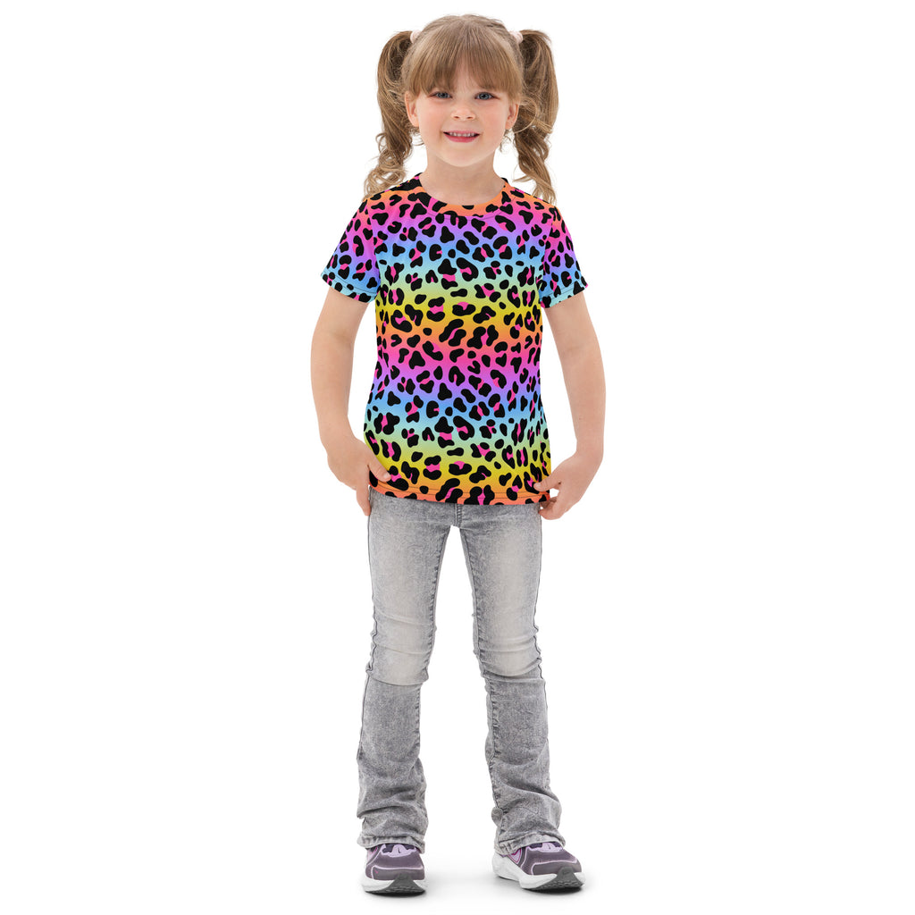 Girls Rainbow Leopard Cotton T-Shirt