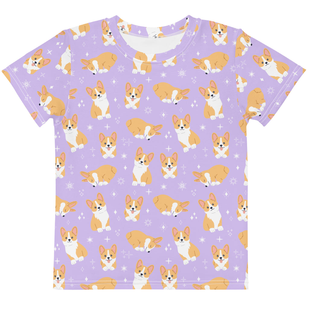 Girls Purple Corgi Dog Cotton T-Shirt