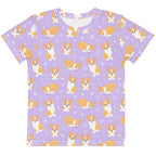 Girls Purple Corgi Dog Cotton T-Shirt