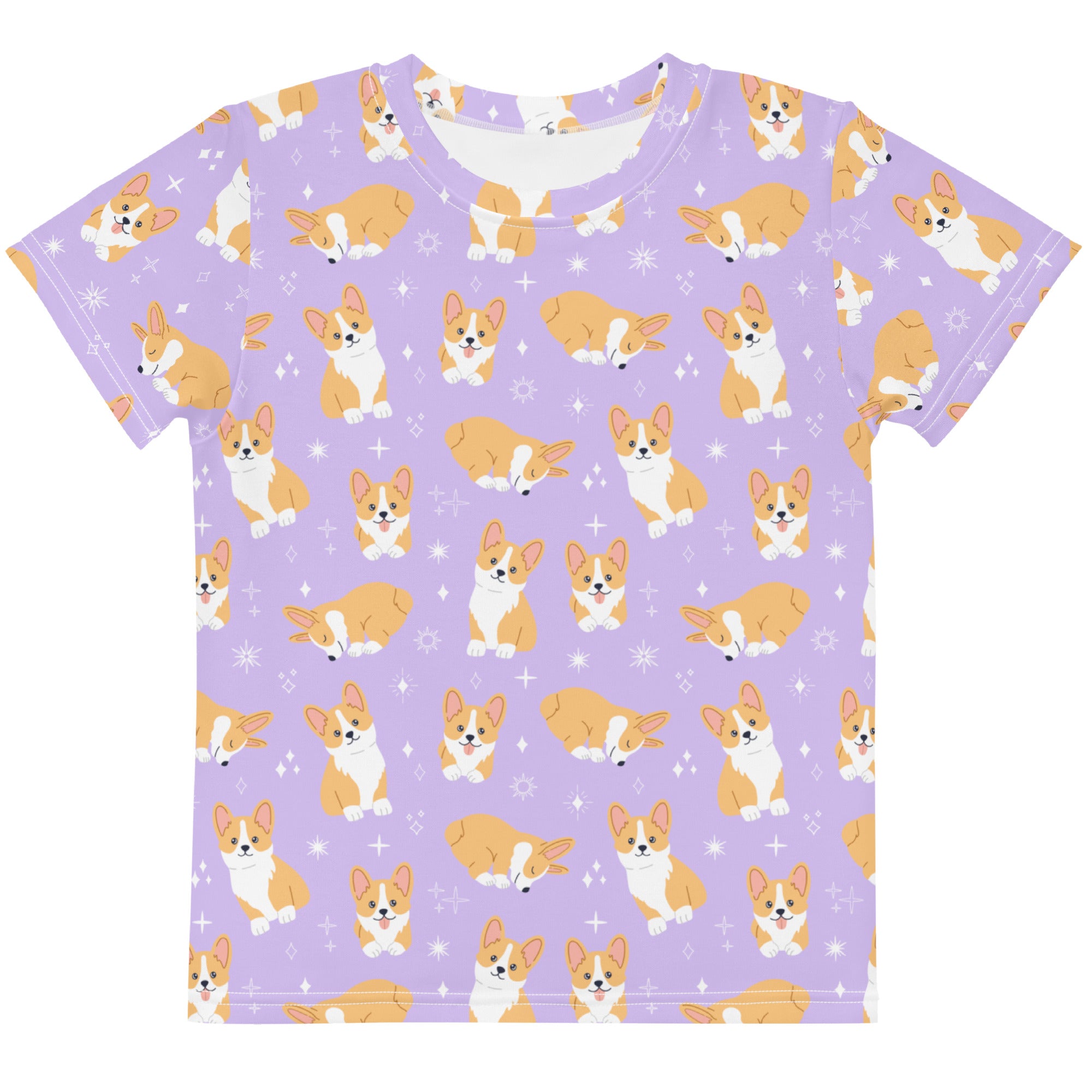 Girls Purple Corgi Dog Cotton T-Shirt