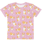 Girls Pink Corgi Dog Cotton T-Shirt