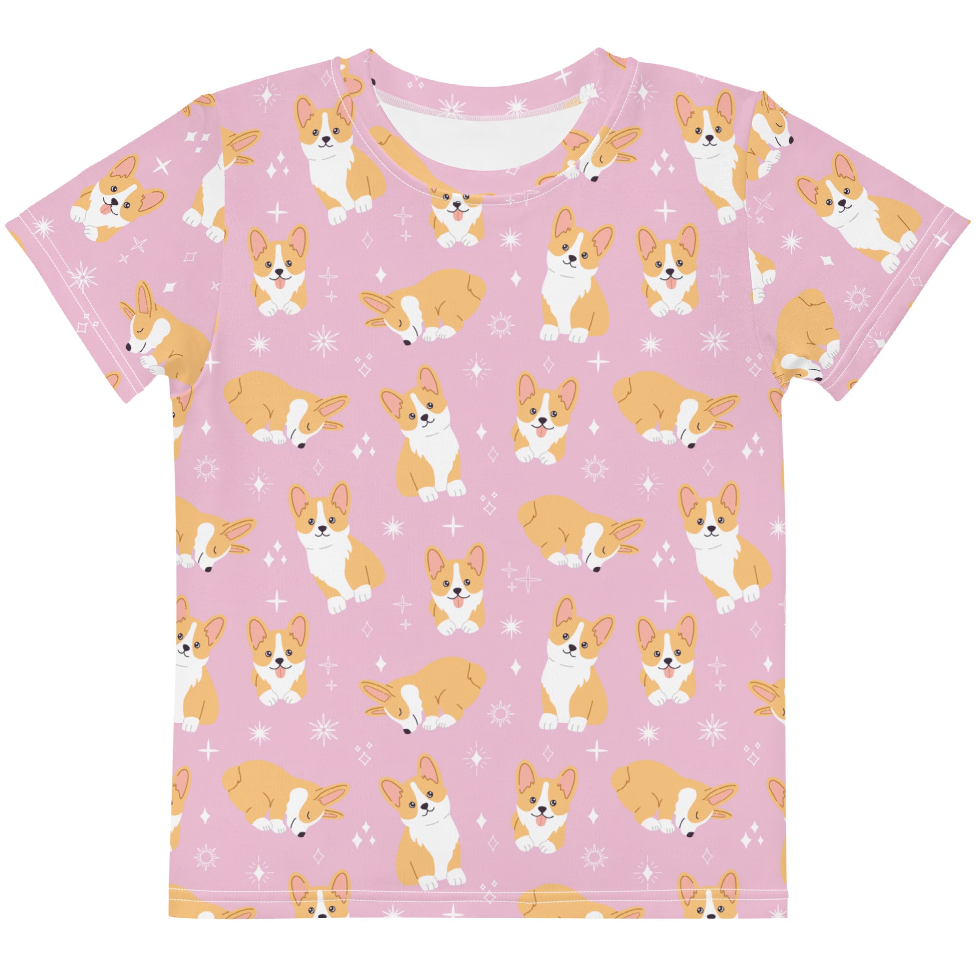Girls Pink Corgi Dog Cotton T-Shirt