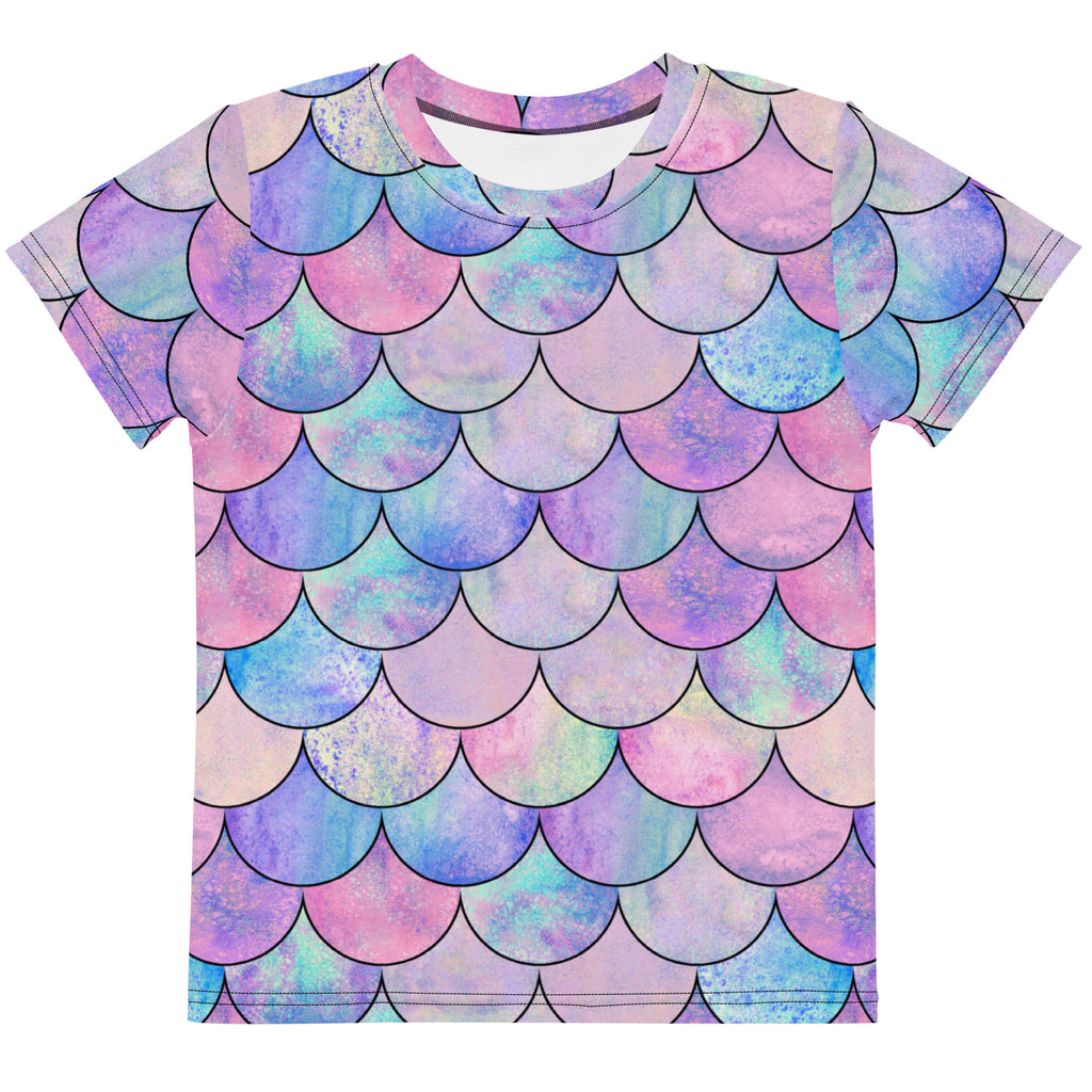 Girls Pastel Mermaid Scales Cotton T-Shirt