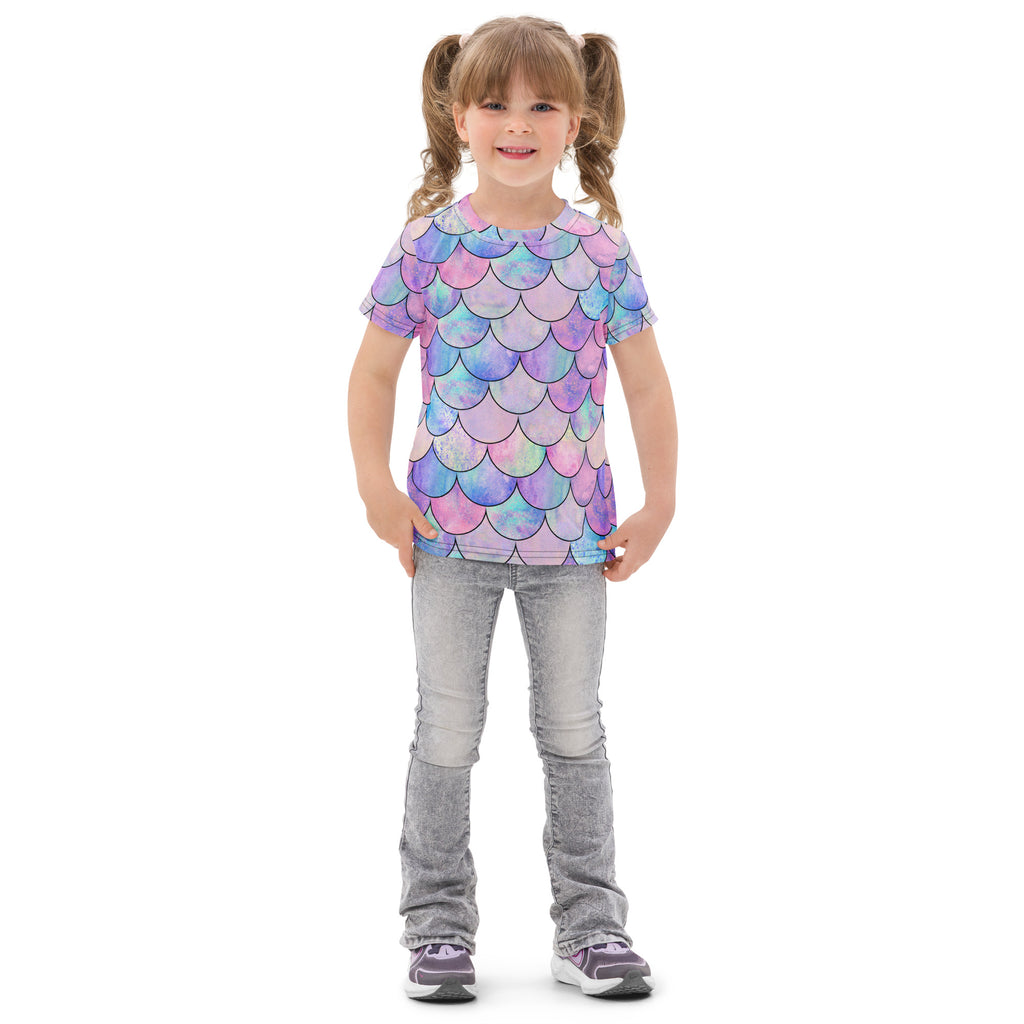 Girls Pastel Mermaid Scales Cotton T-Shirt