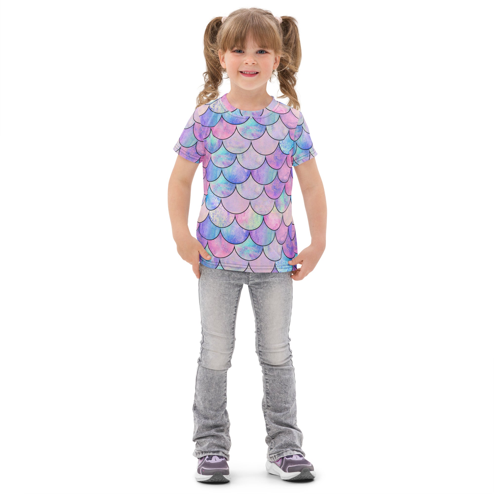 Girls Pastel Mermaid Scales Cotton T-Shirt