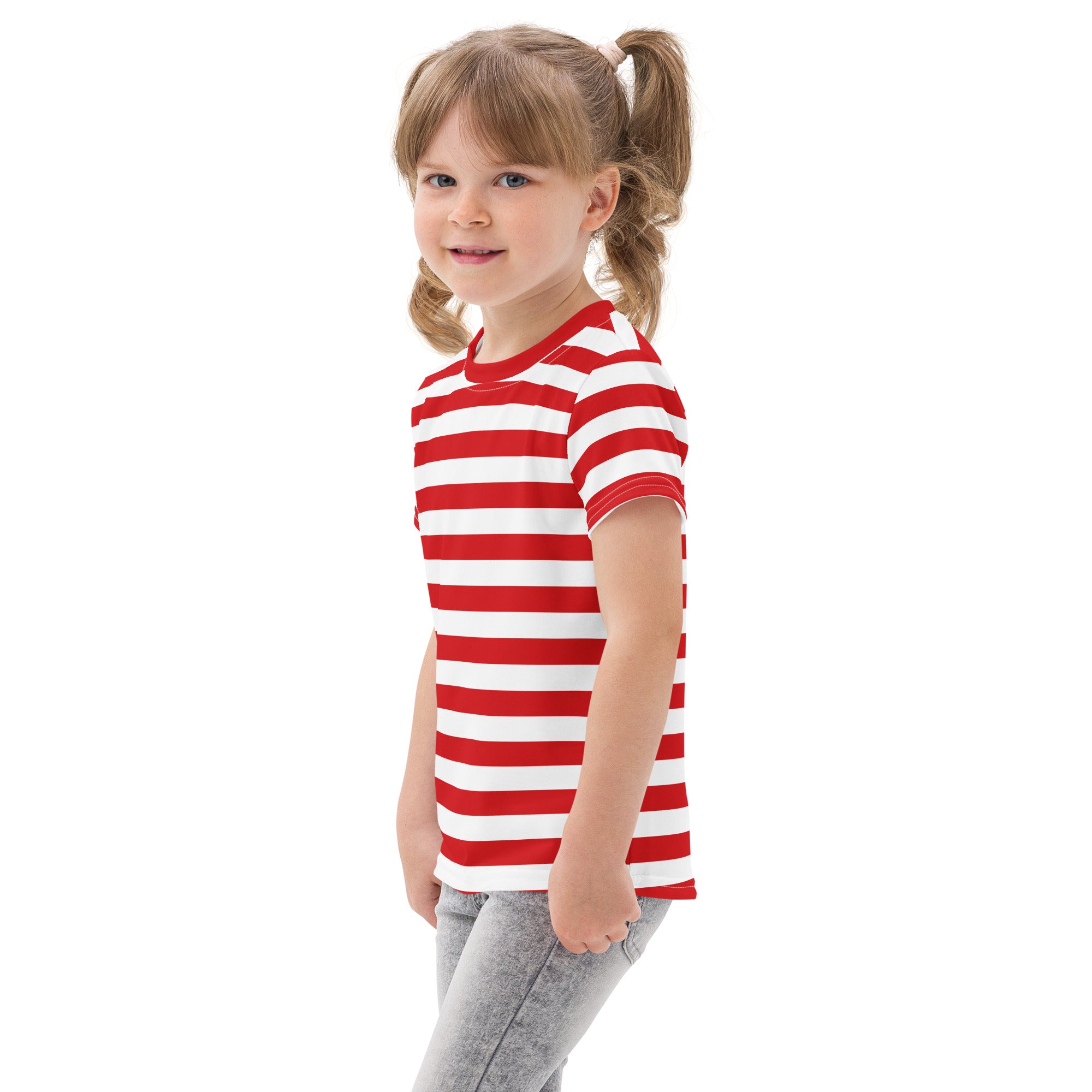 Kids red and white striped cotton short sleeved t shirt ideal for casual wear
