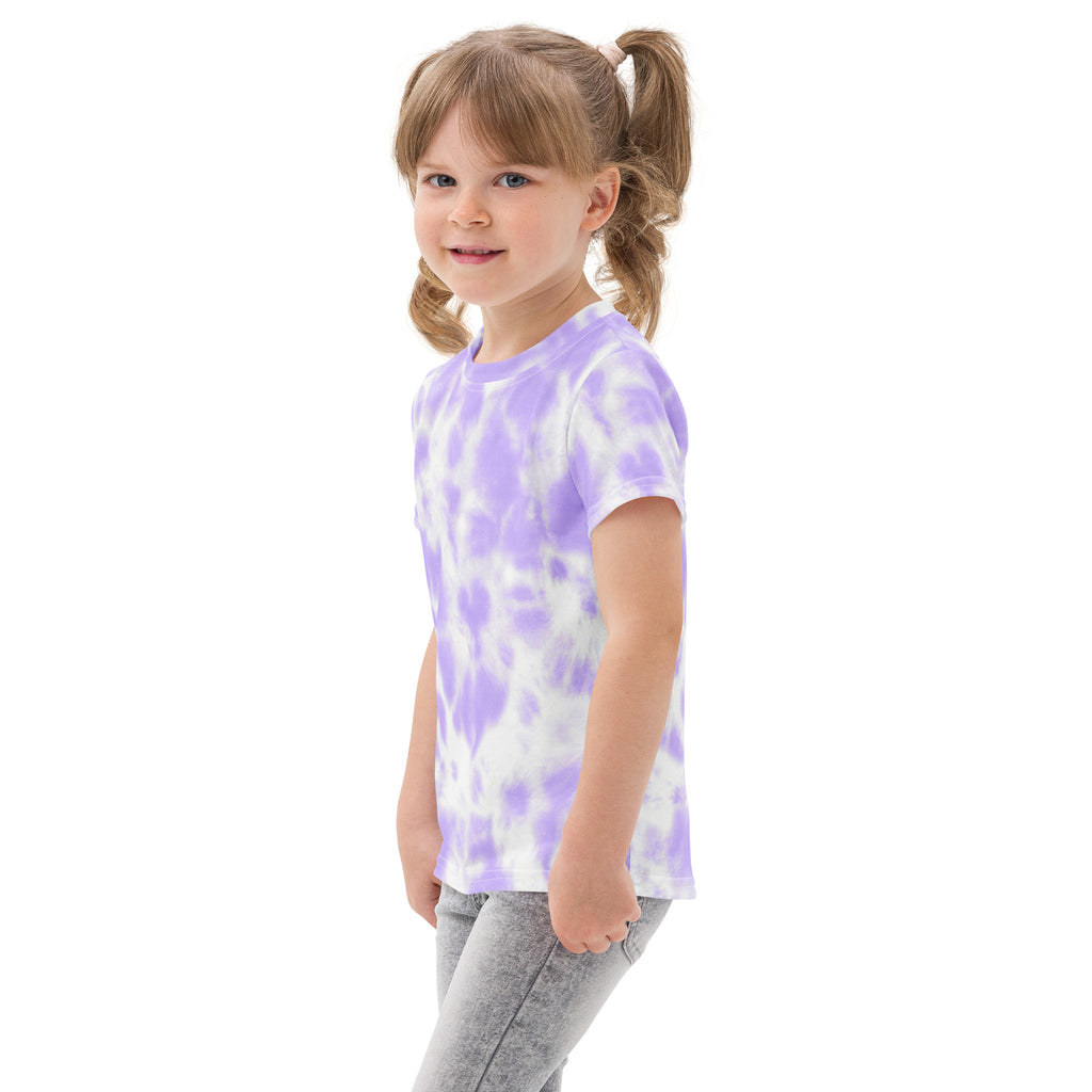Girls purple tie dye cotton t-shirt with lavender and white short sleeves ideal for casual wear